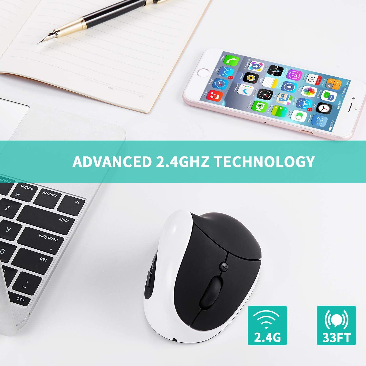 Aurtec Left Handed Mouse, Rechargeable 2.4G Wireless Ergonomic Vertical Mice With Usb Receiver, 6 Buttons And 3 Adjustable Dpi 800/1200/1600 For Left Hand, White