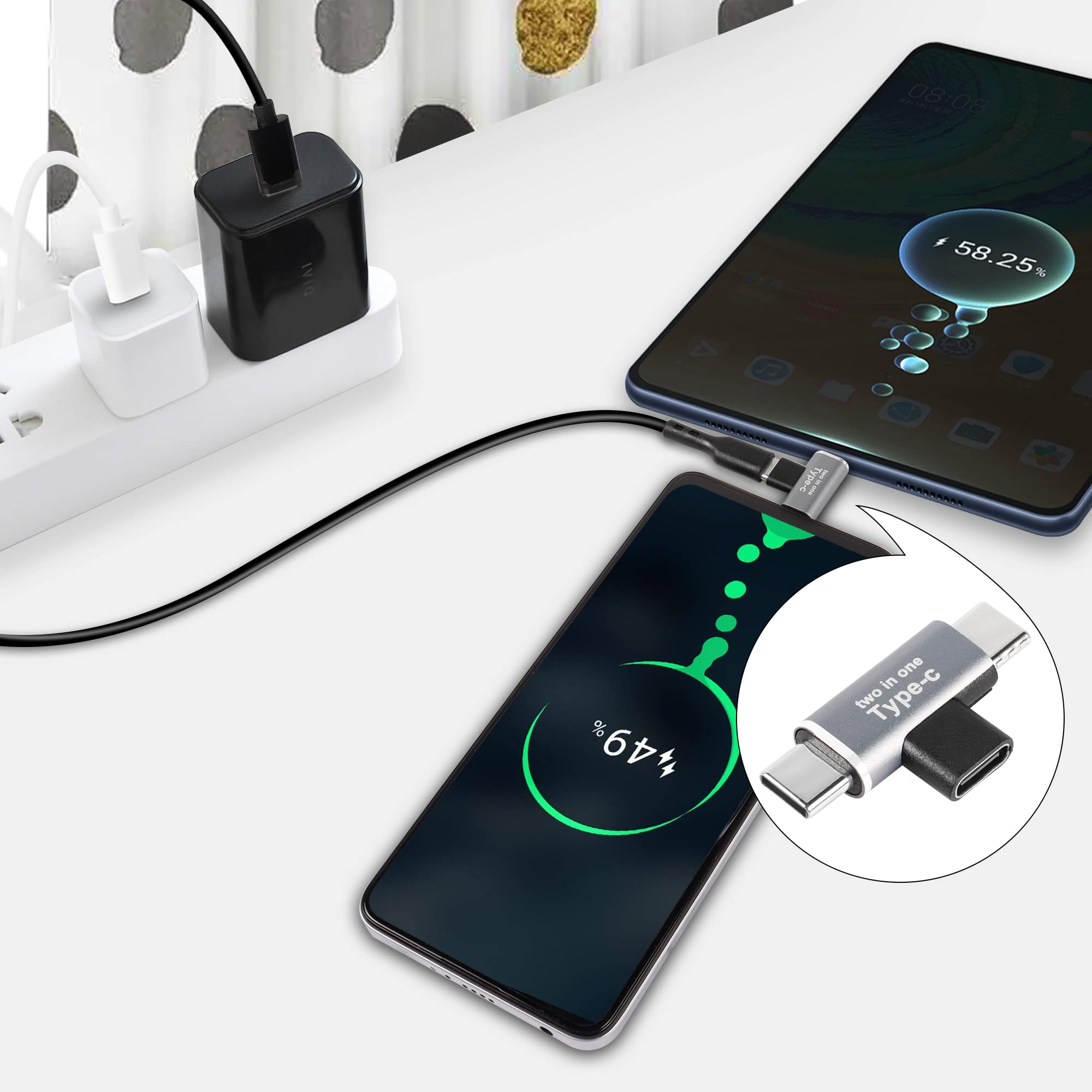 Qianrenon 2 In 1 Usb C Charging Power Splitter Adapter Type C 1 Female To 2 Male T Type Charging Connector, Only For Charging,2