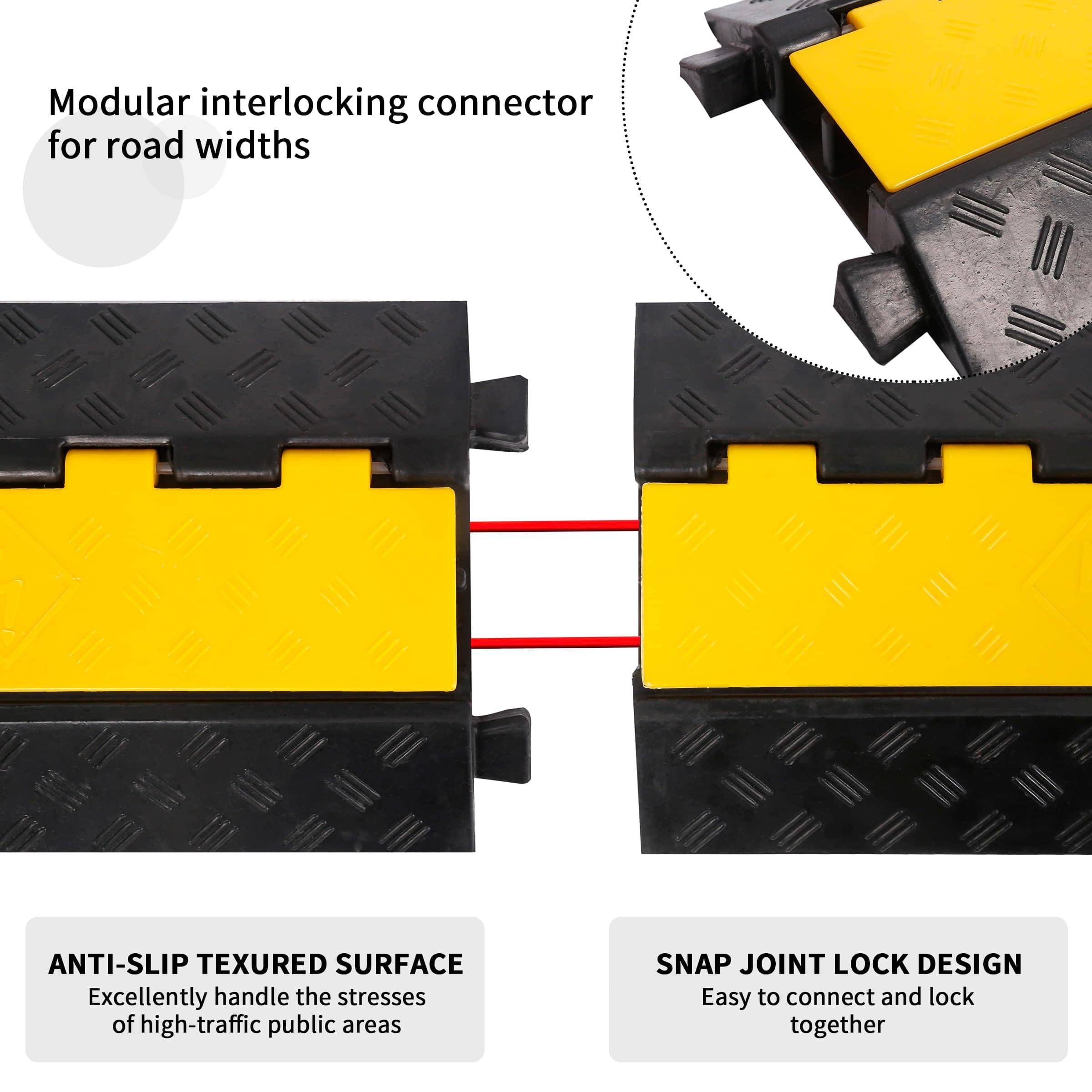 Yonsheng Rubber Cable Ramp Cord Cover Cable Protector Ramps Wire Hose Protective 2 Channel 22000Lbs Load Capacity Traffic Speed