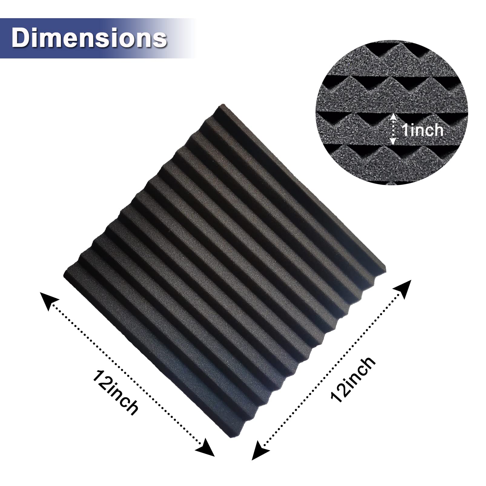 Wengwei 52 Pack Acoustic Foam Panels,1 X 12 X 12Acoustic Wedge Studio Foam Sound Absorption Wall Panels (Black)