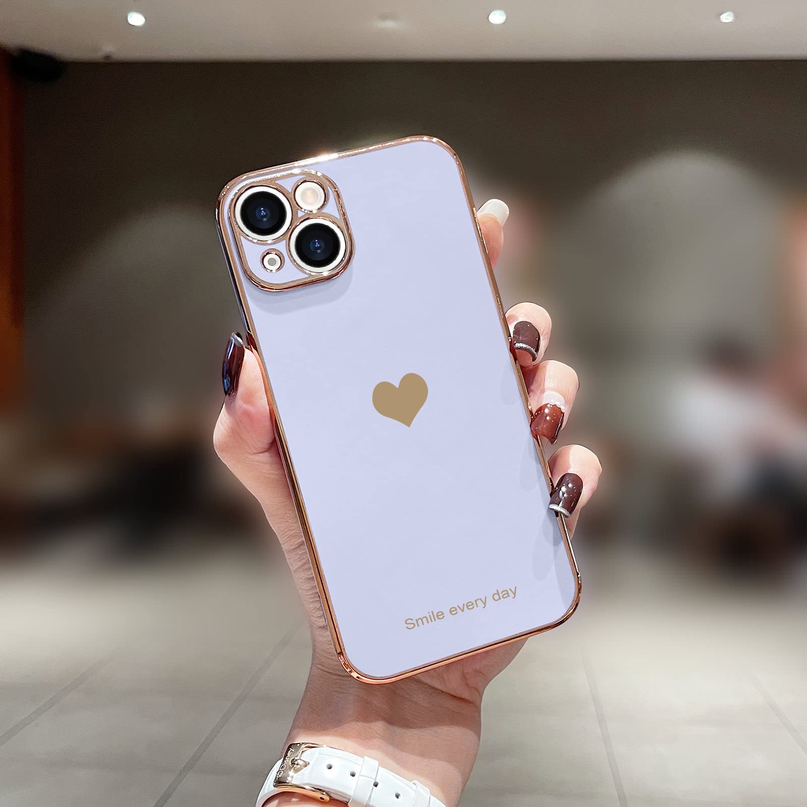 Teageo Compatible With Iphone 13 Case For Girl Women Cute Love Heart Luxury Bling Plating Soft Back Cover Raised Full Camera Pro