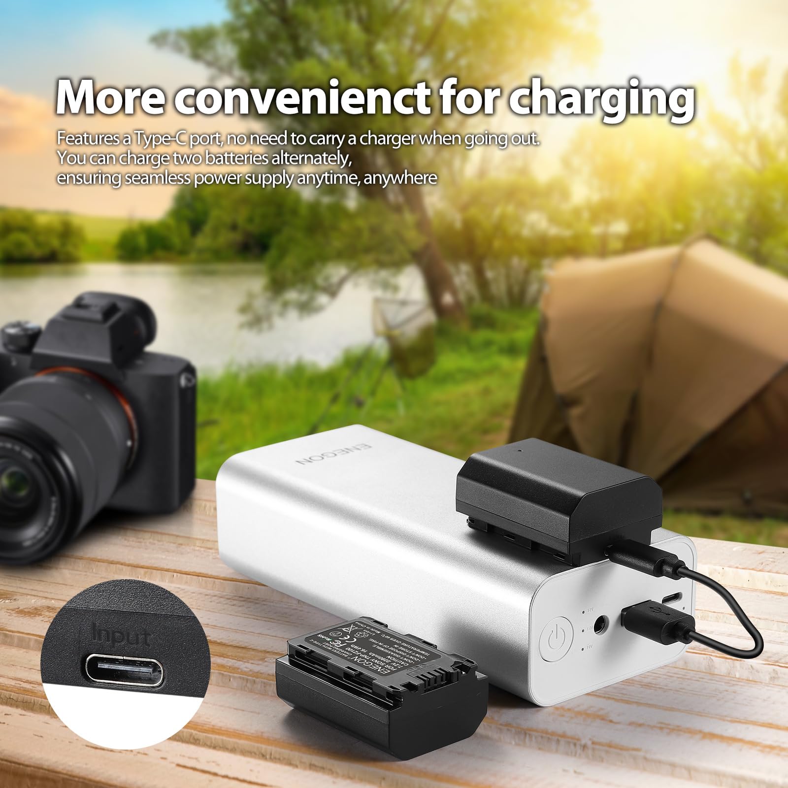 Enegon Np Fz100 Battery And 2 In 1 Usb C Direct Charging Cable,2 Pack 2280Mah Replacement Battery For Sony A7Iii,A7Iv,Fx3, Fx30,