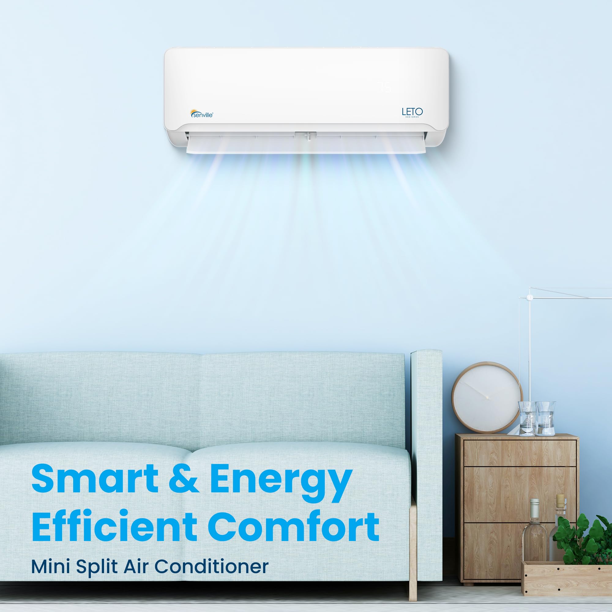 Senville Leto Series Mini Split Air Conditioner Heat Pump, 9000 Btu 110/120V, Inverter, Works With Alexa, Seer2 21.5, White