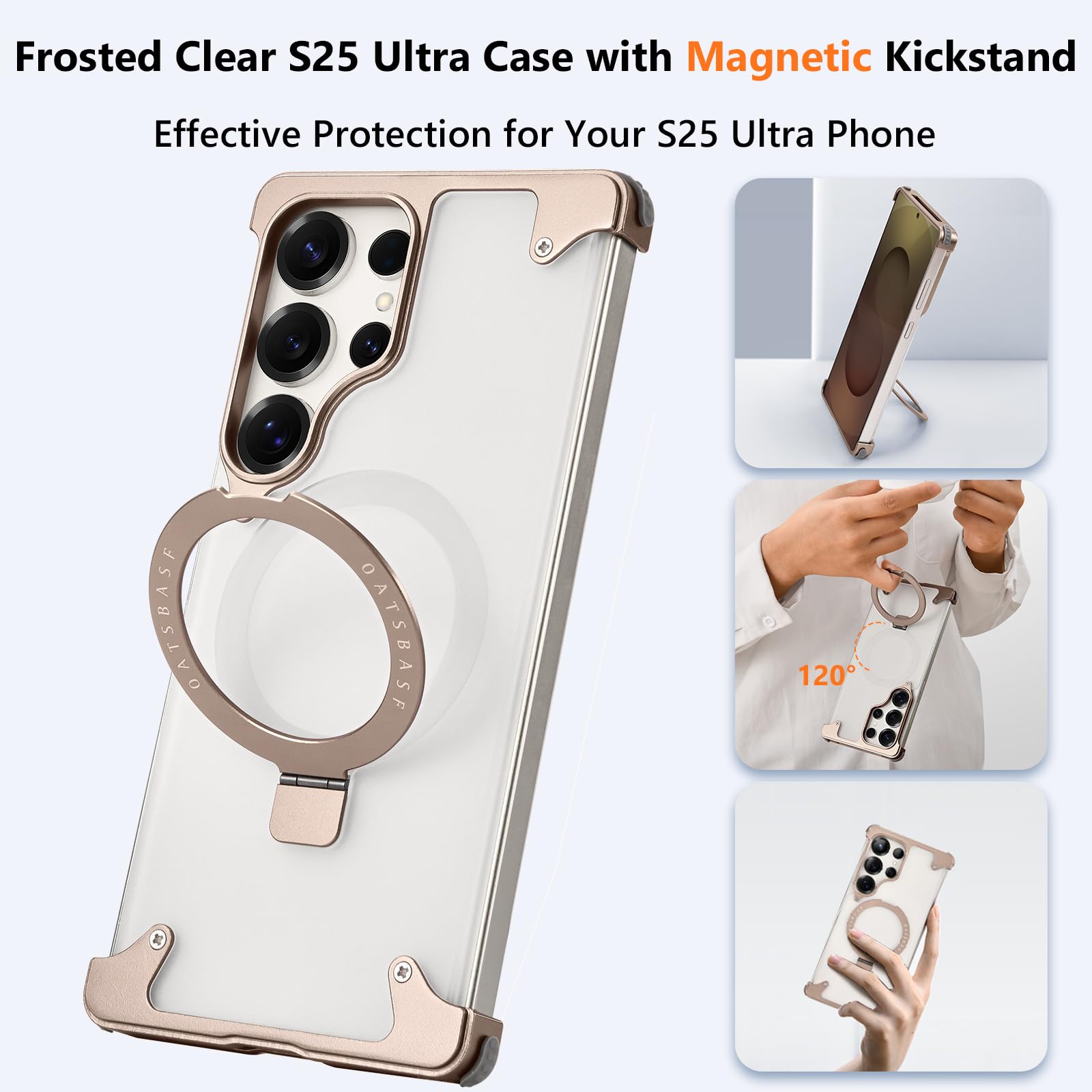 Xaovuir S25 Ultra Clear Case With Stand, Slim Thin For Samsung Galaxy S25 Ultra Case For Magsafe, Frameless Drop-Proof Protectiv