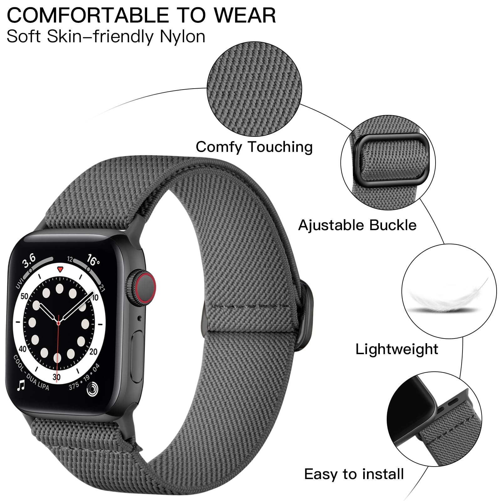 Lerobo Compatible With Apple Watch Band 44Mm Se Series 8 45Mm 46Mm Series 9 Ultra 2 Band 49Mm 42Mm Men Women Elastic Nylon Solo