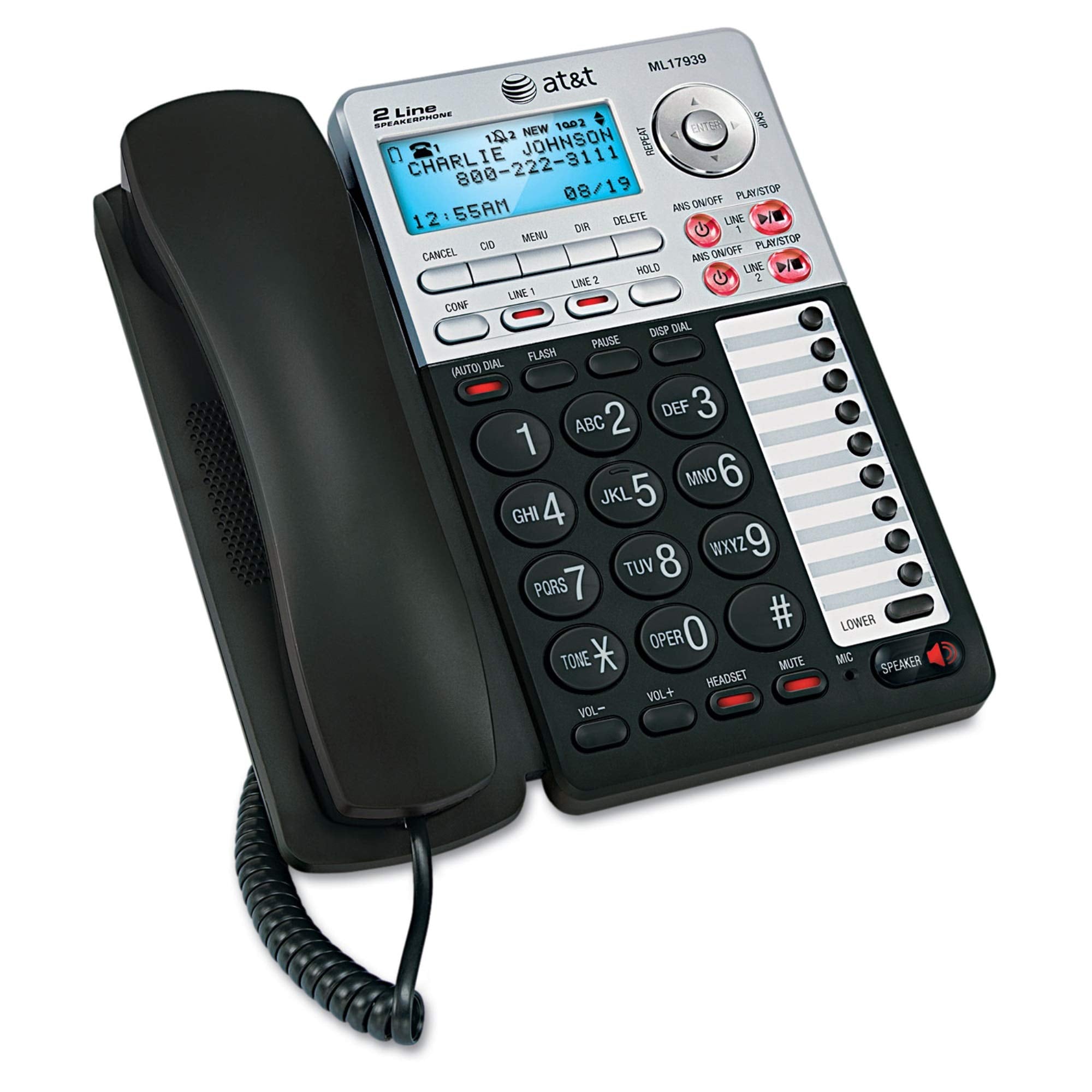 AT&T(R) 17939 2-Line Corded Speakerphone with Caller ID & Digital Answering System