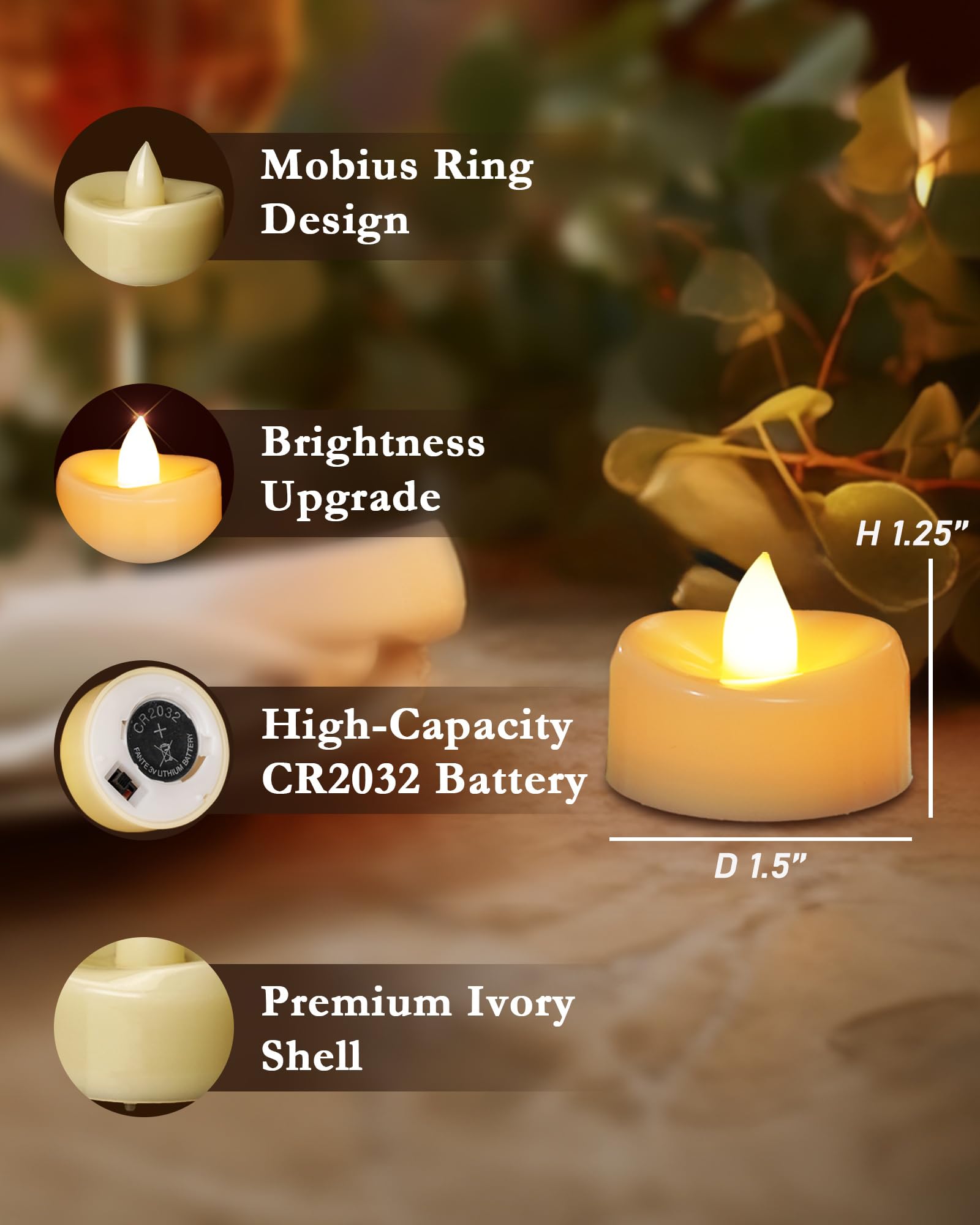 Merrynights Flameless Candles, 50 Pack Led Tea Lights Candles Battery Operated, Last 200+ Hrs Flickering Tea Lights, Flameless T