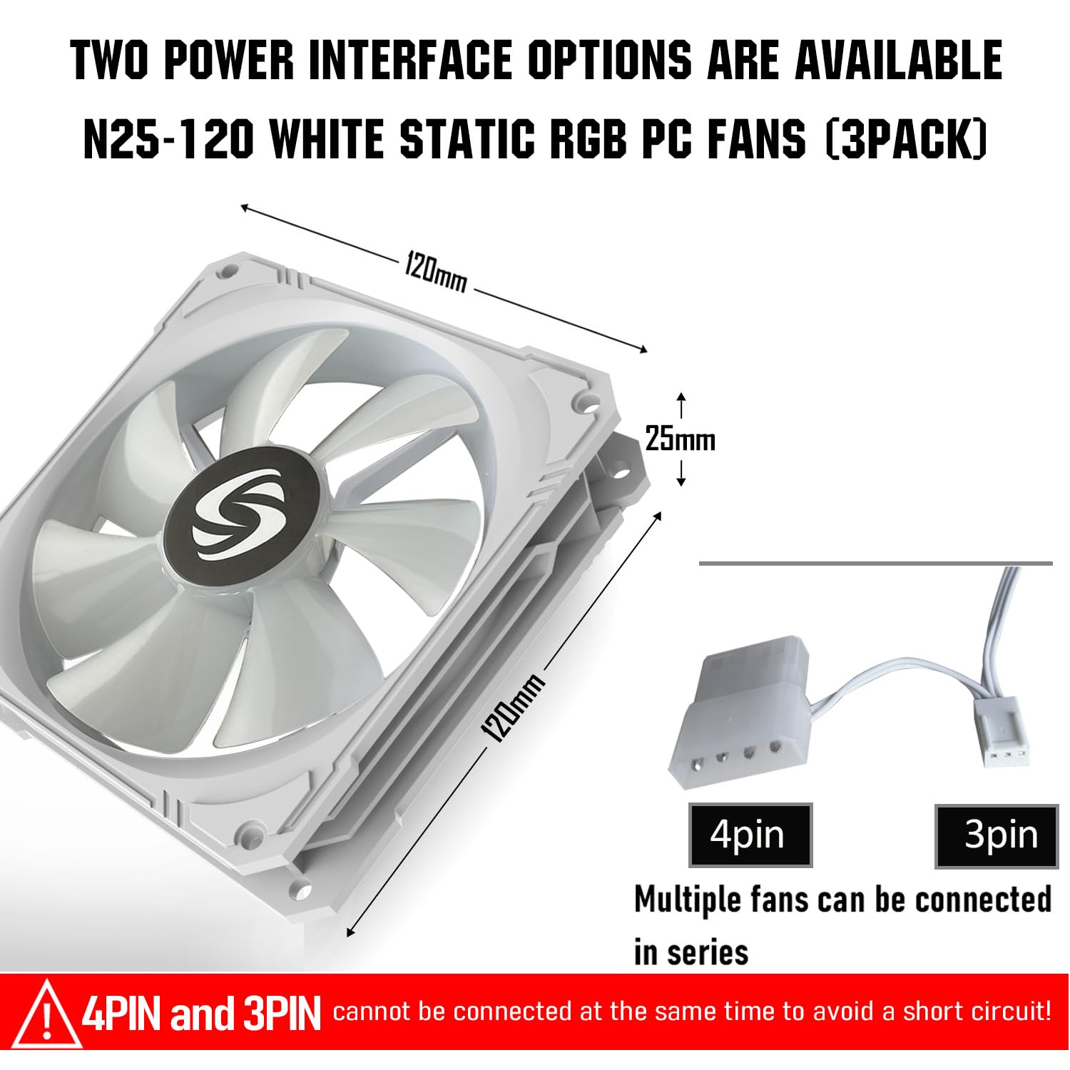 120Mm Case Fan 3 Pack Rgb Case Fans, N25 120 White Silent 1,200Rpm Pc Fans, Hydraulic Bearing   White 120Mm Rgb Fans With 12V 3