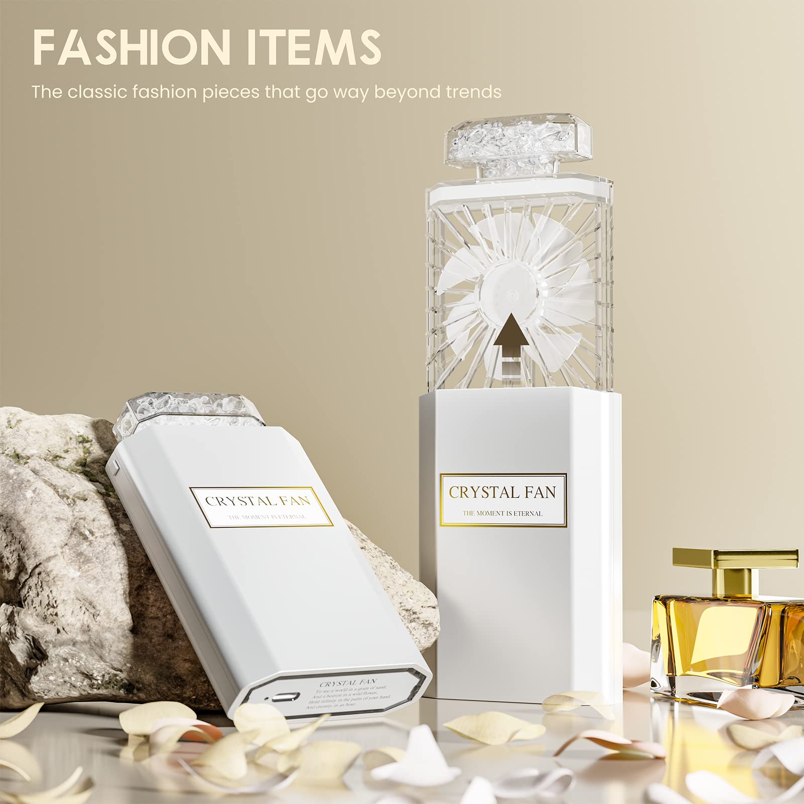 Lightdesire Handheld Fan With Crystal Stones, Mini Personal Fan Quiet Retractable, Cooling Portable Fan Rechargeable 3 Speeds Mo