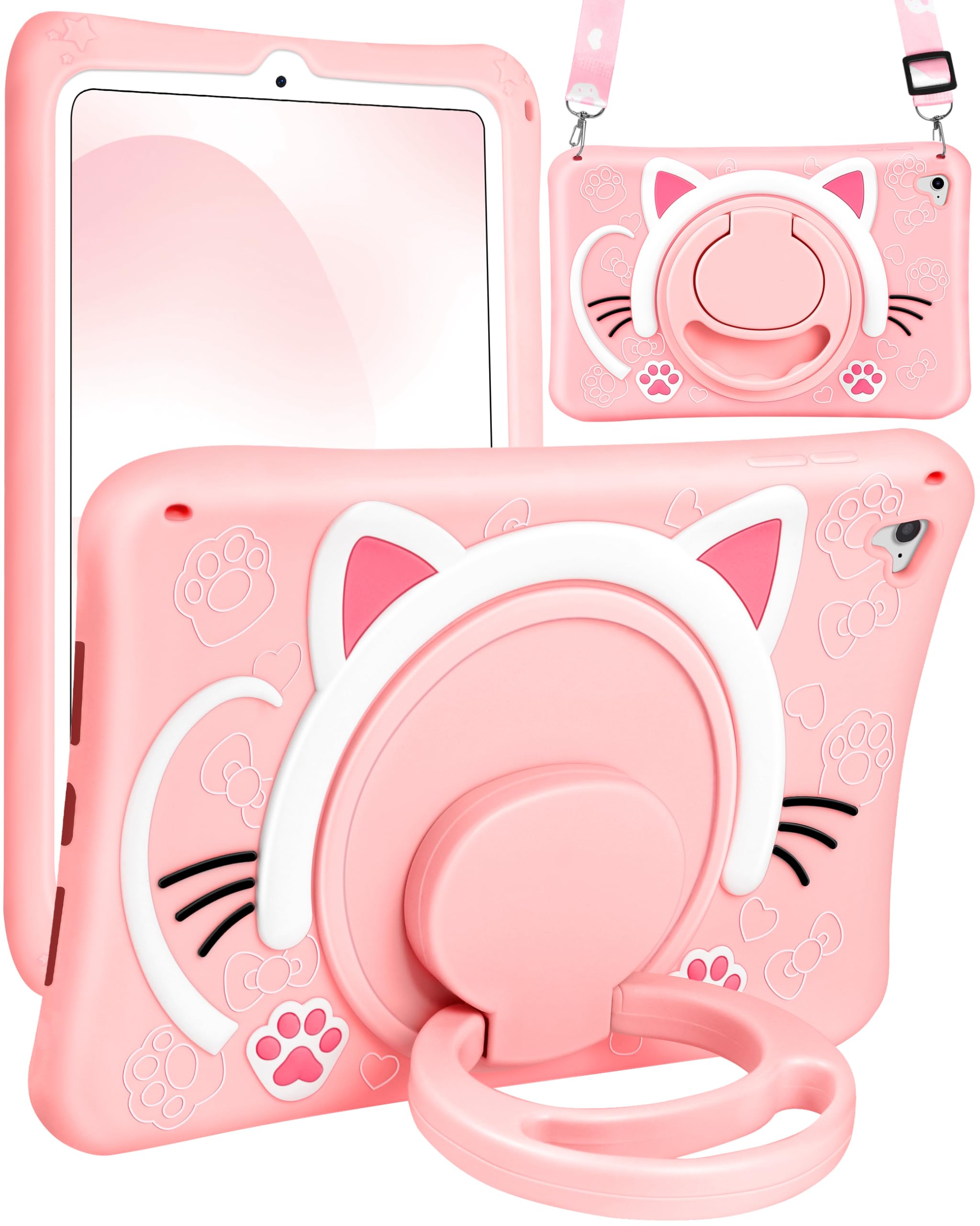 Wazzasoft For Ipad 6Th Generation/Ipad Air 2/ Pro 9.7 Inch Case Girls Cute Cat Kawaii Cover Girly Cartoon With Rotating Handle S