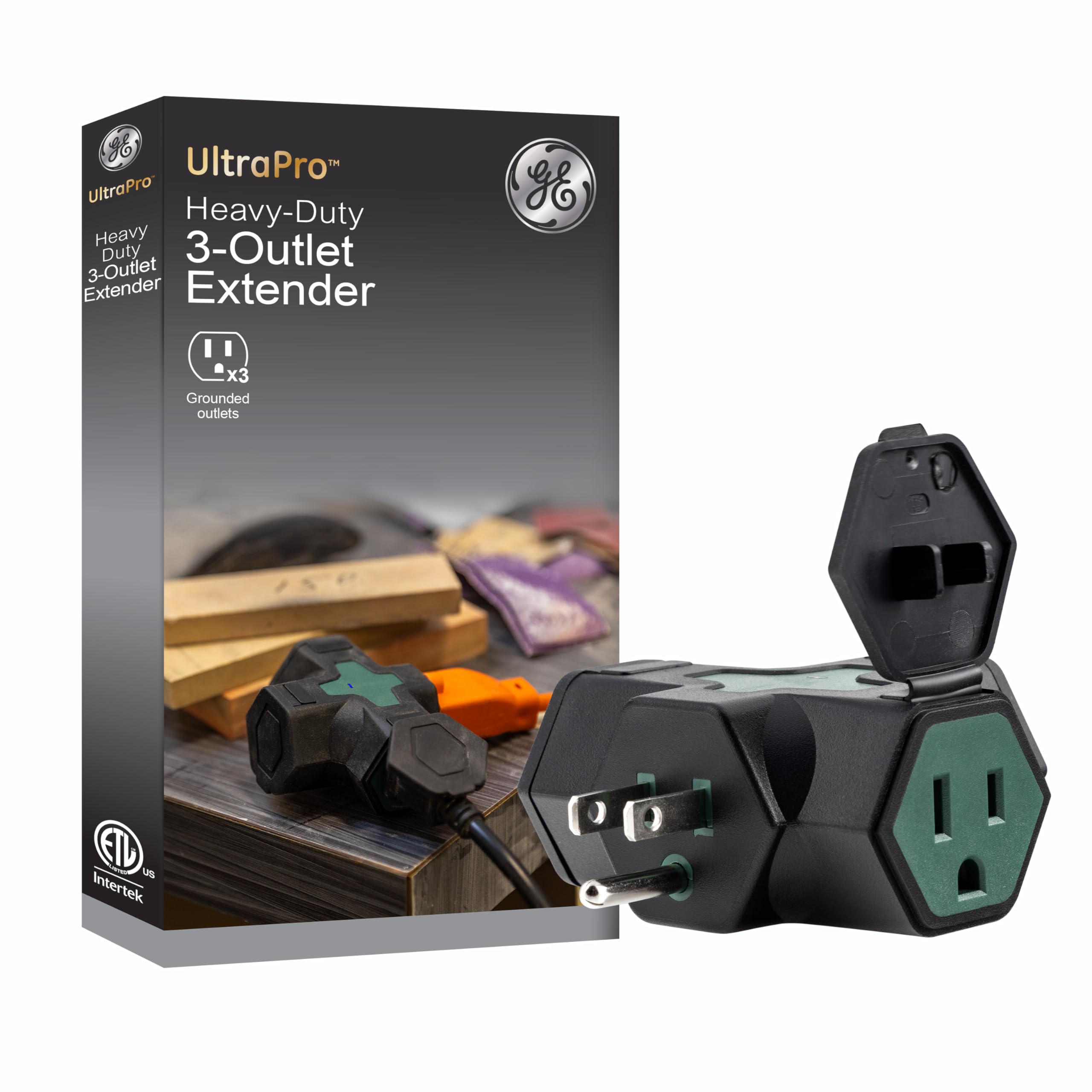 Ge 3 Outlet Extender, Indicator Light, Outlet Adapter, Power Splitter Plug, Heavy Duty, T Tap Multi Plug, 3 Prong,Use With Chris