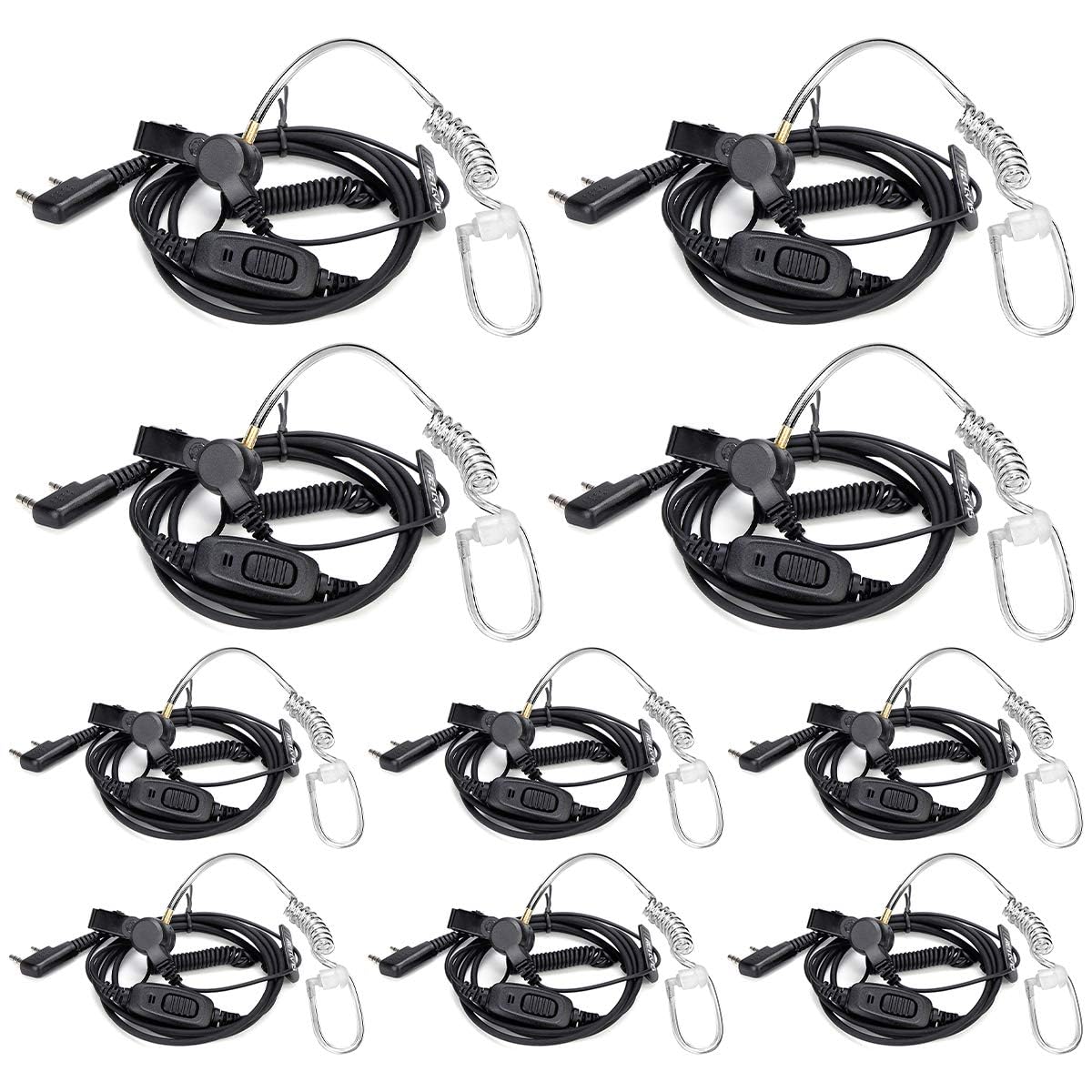 Retevis Walkie Talkie Earpiece With Mic, Coiled Cord, For Rt22 Rt68 Rt21 H 777 H 777H Rt27 Rt86,Compatible With Baofeng Bf 888S Pxton Kenwood 2 Way Radios, Two Way Radio Earpiece With Mic(10 Pack)