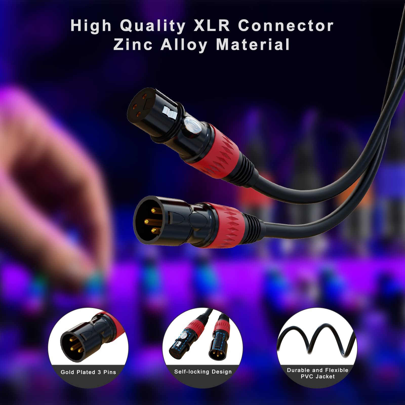 Auxlink Xlr Cables 50Ft 10Packs, Xlr Microphone Cable Male To Female Gold Plated 3 Pins Compatible With Microphones, Stage Light