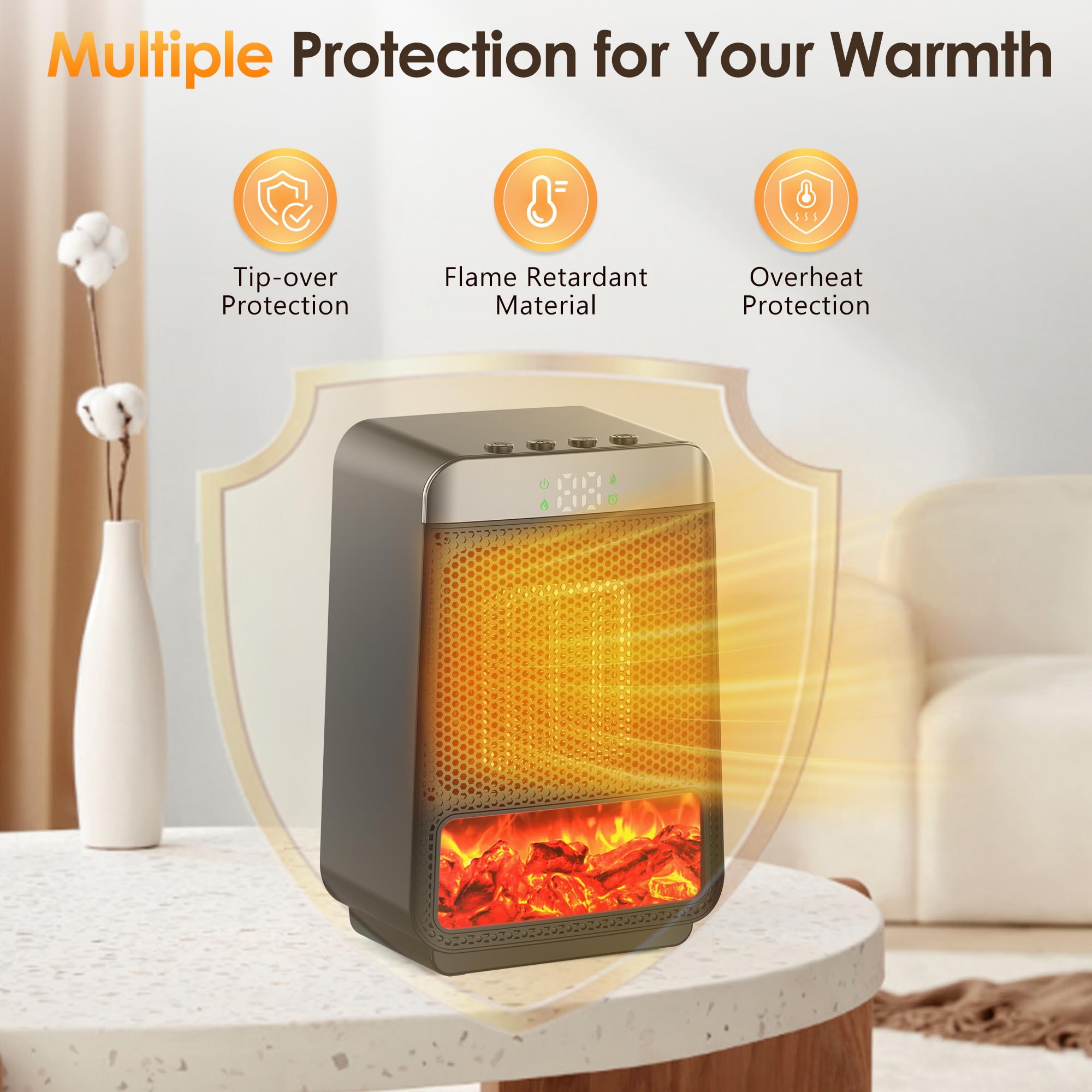 Okkmax Portable Space Heater For Indoor   Small Electric Flame Heaters With Thermostat   Ptc Fast Heating Ceramic Room Heater Wi