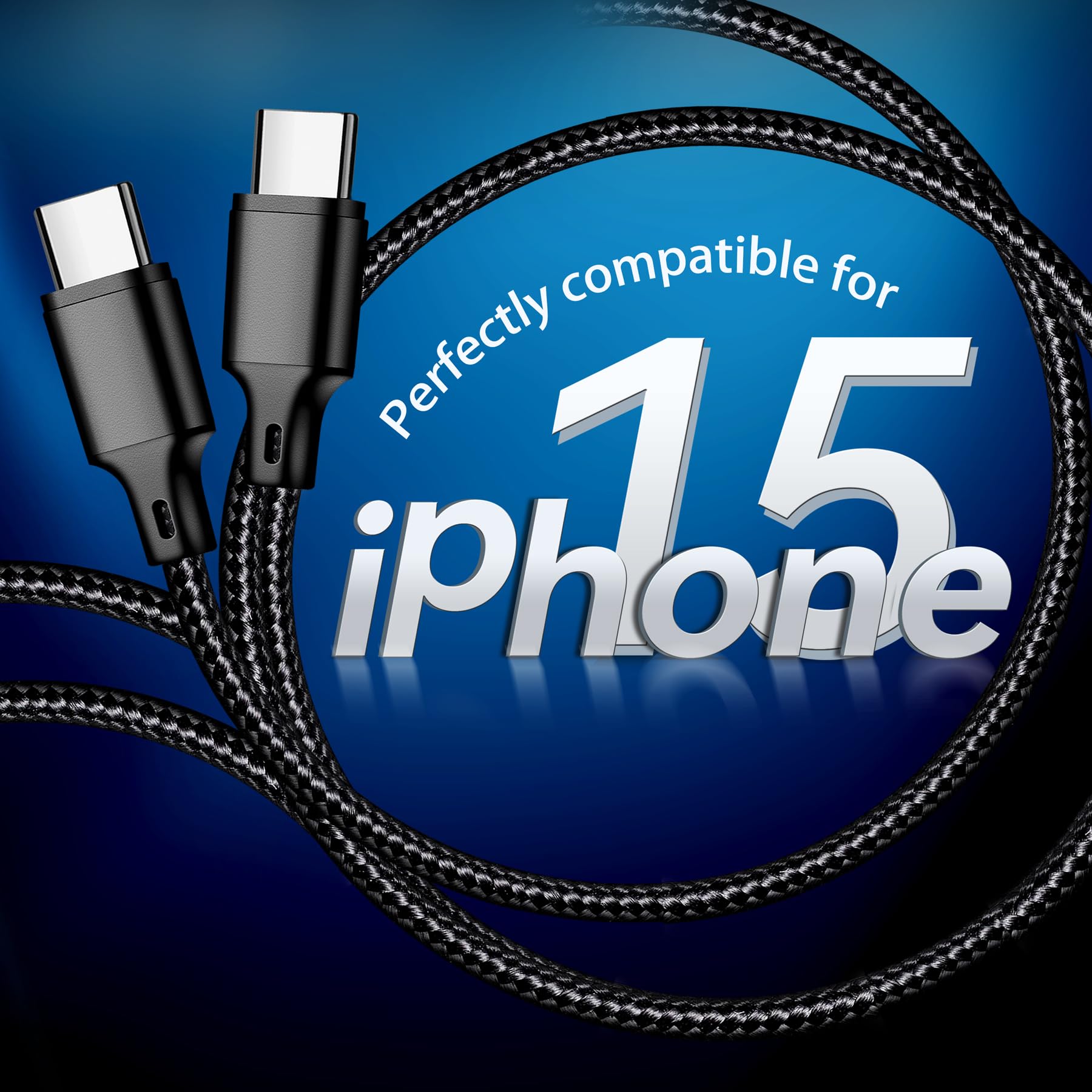 Cugunu Usb C To Usb C Charging Cable, Nylon Braided 3Pack 60W 6.6Ft Type C Fast Charging Cord Compatible For Iphone 15 16/Pro/Pr