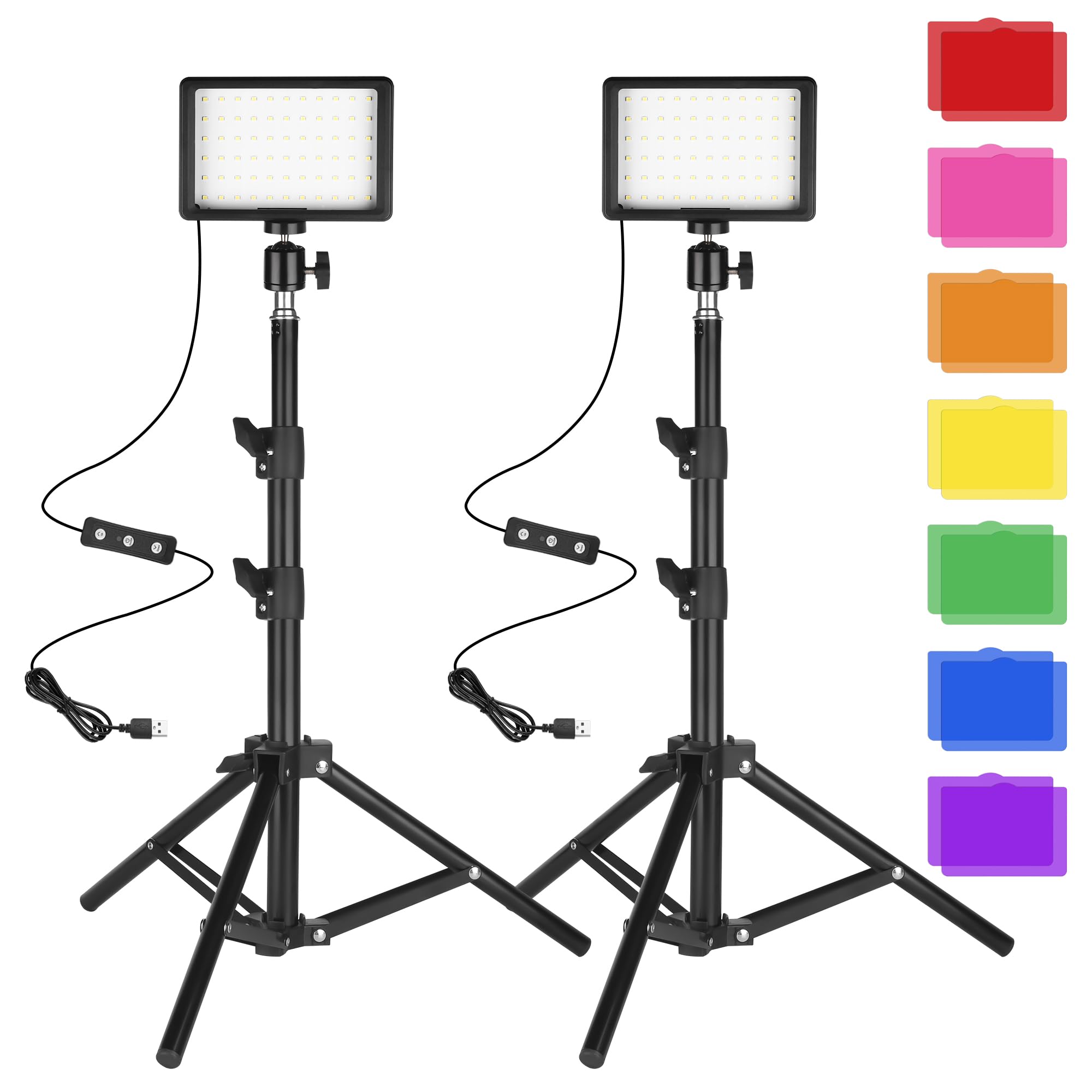 Led Photo Video Light 2 Pack, Ci Fotto Dimmable 5600K Usb Led Continuous Light Photography Light With Tripods And Color Filters
