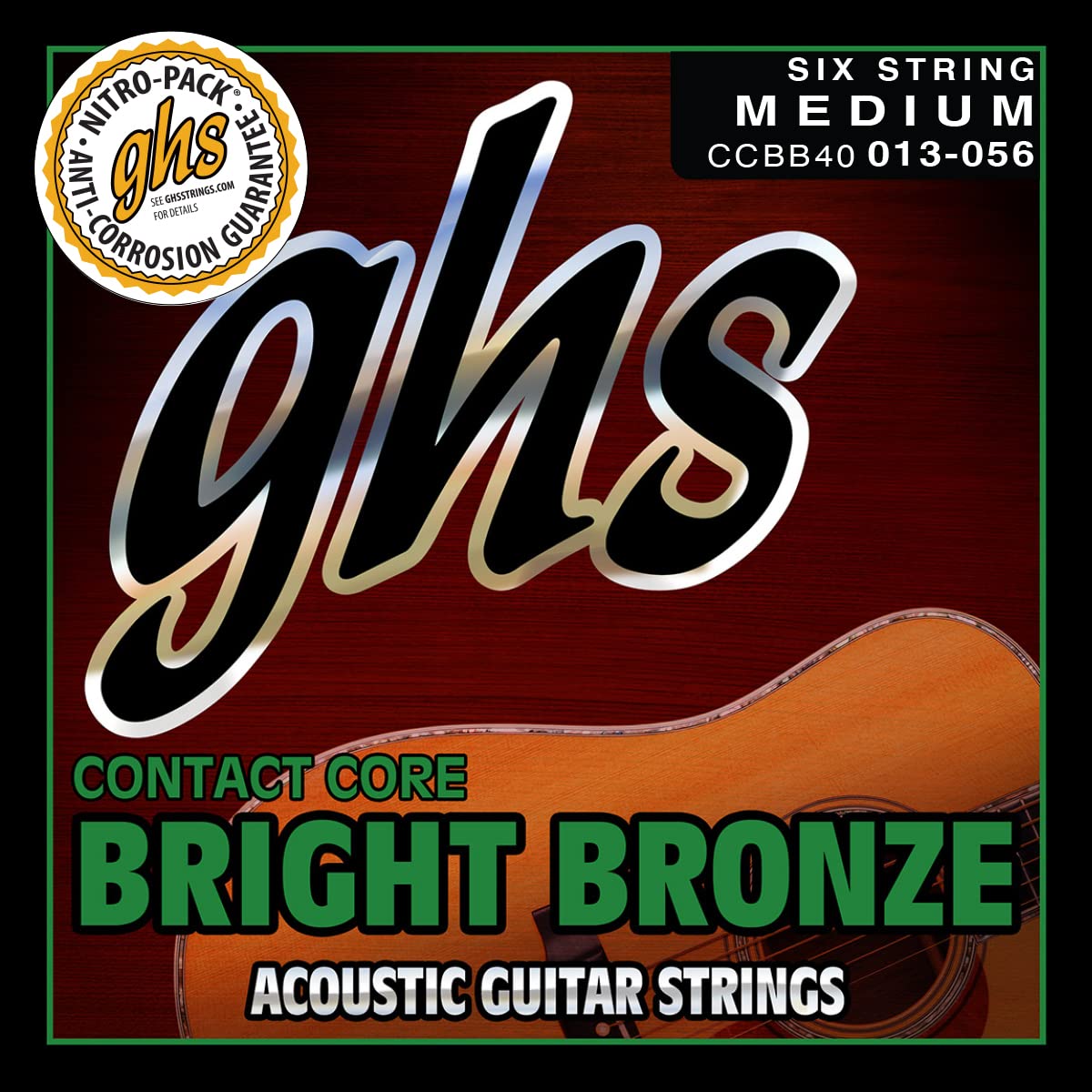 Ghs Strings   Contact Core Bright Bronze Acoustic Guitar Strings   Model: Ccbb40   Medium Gauge   .013 .056
