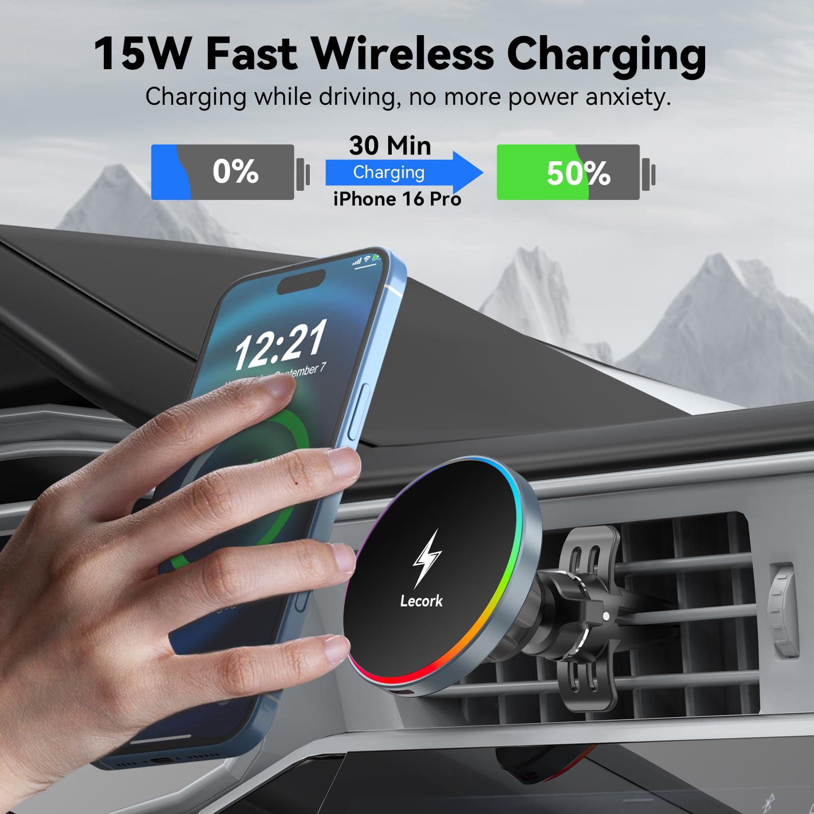 Lecork For Magsafe Car Mount Charger, 15W Air Vent Magnetic Wireles Car Mount Charger For Iphone 16 Pro Max Accessories, Car Pho