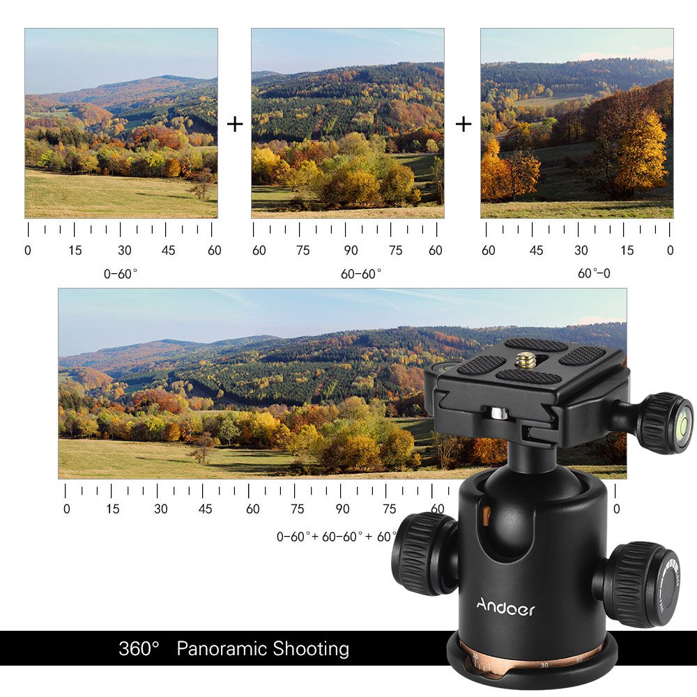 Andoer Camera Tripod Ball Head Ballhead Slr Ball And Socket Head Tripod Head Ball Head Mount Camera Tripod Ball Head Ball Head Tripod Mount With 1/4 Quick Release Plate, Max. Load 17.64Lbs/8Kg