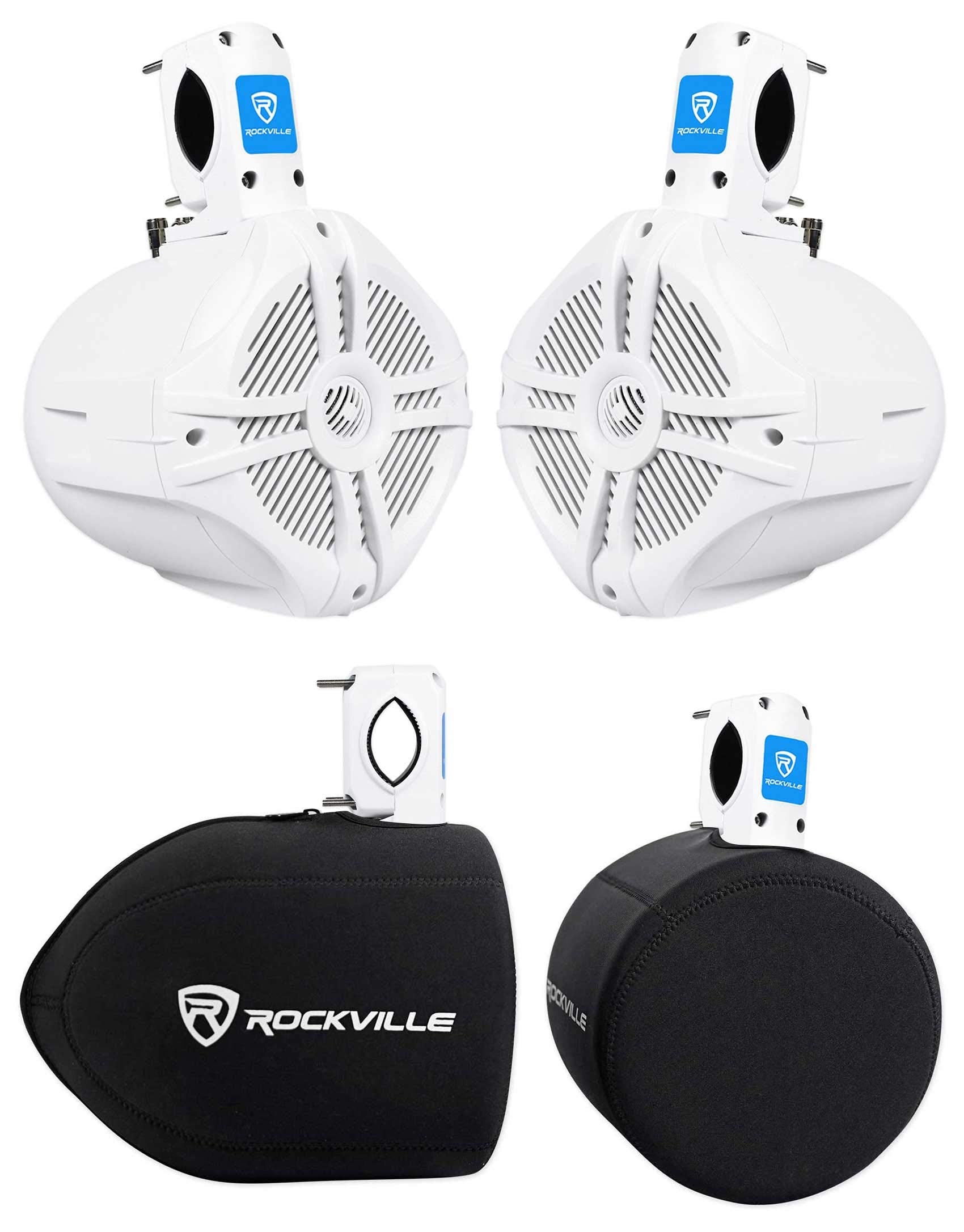 Rockville RWB65B Bundle: Pair of 6.5-in 2-Way 500-Watt Peak / 300-Watt RMS Marine Wakeboard Tower Speakers - White, Pair of RWBC