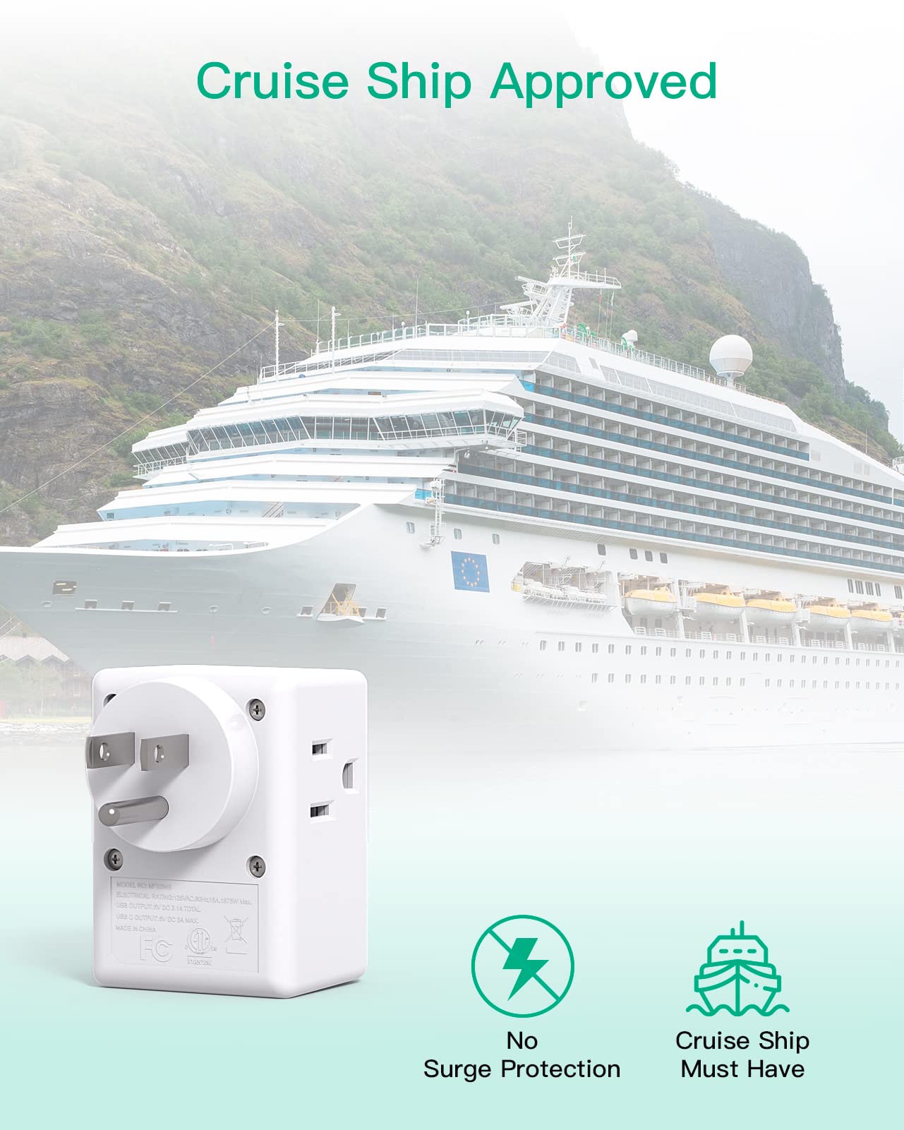 2 Pack Outlet Extender Multi Plug Outlet, Usb Wall Charger With 3 Usb Ports (1 Usb C), No Surge Protector Cruise Essentials For