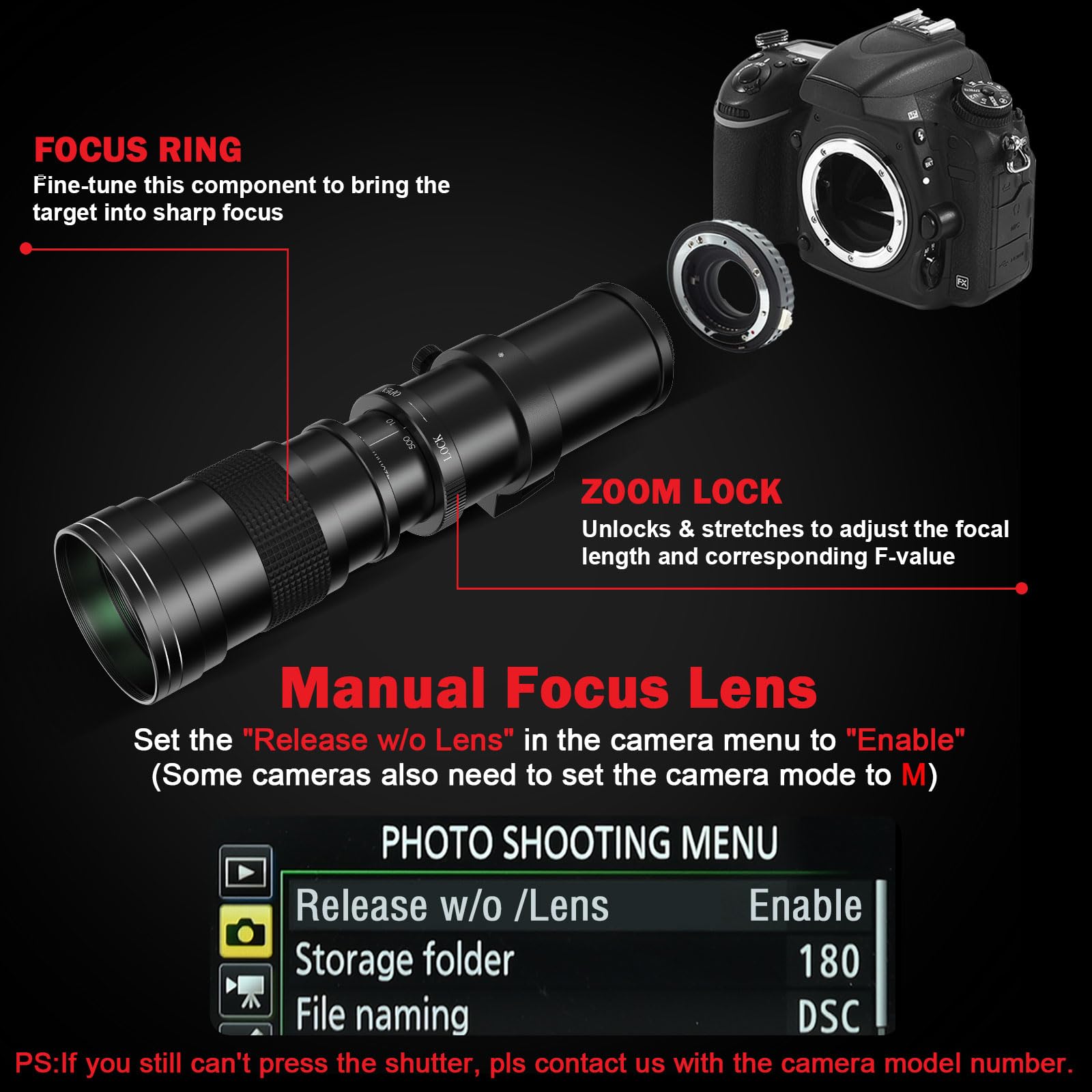 Telephoto Lens   E Mount Lens For Sony, 420 800Mm F/8.3 Manual Zoom Lens For Sony A7C A7R A7S A7 Ii A6000 A6300 A6500 A5100 A500