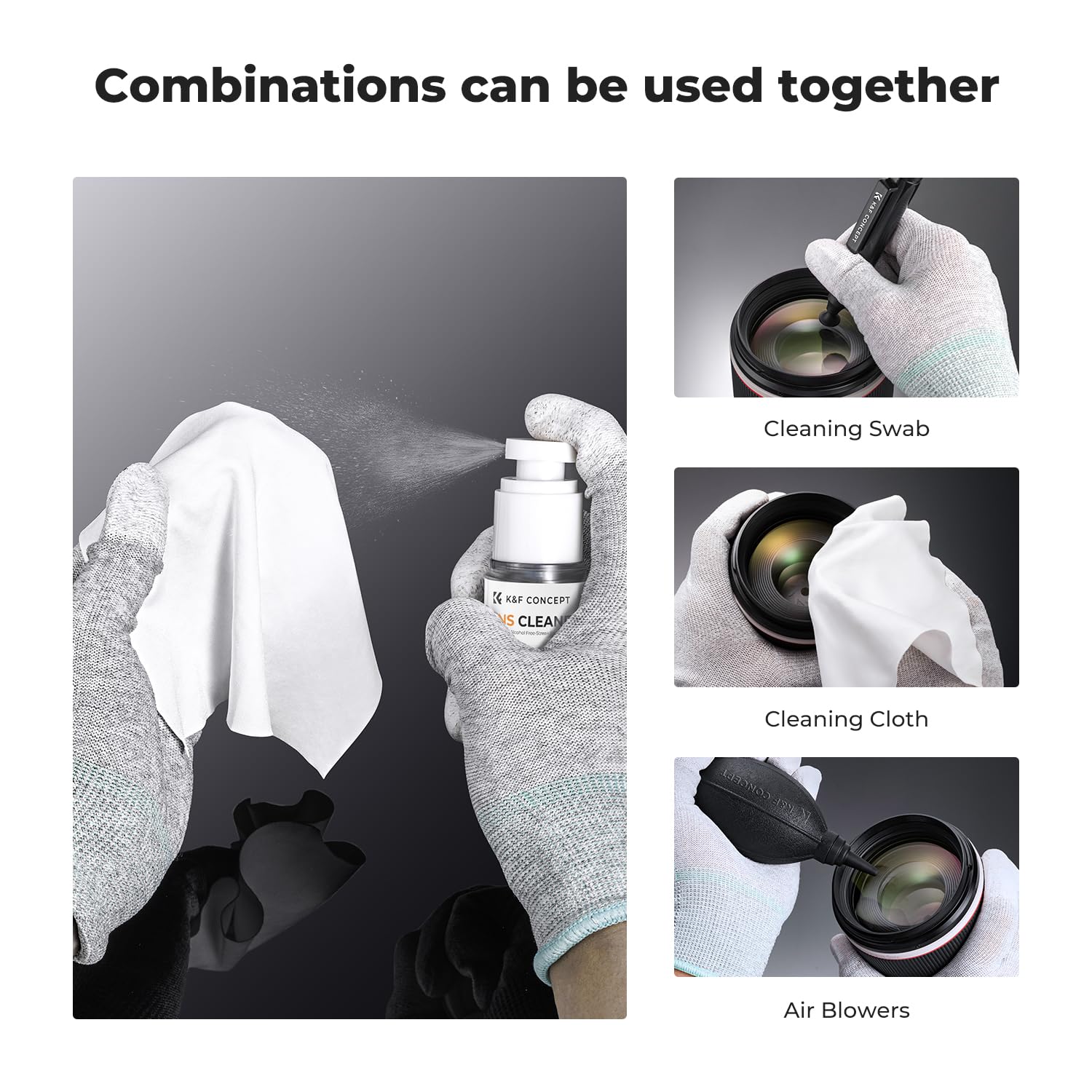 K&F Concept Spray And Microfiber Lens Cleaner Care Kit, Non Flammable Camera Lens Cleaner And Digital Sensor Cleaning Solution,F