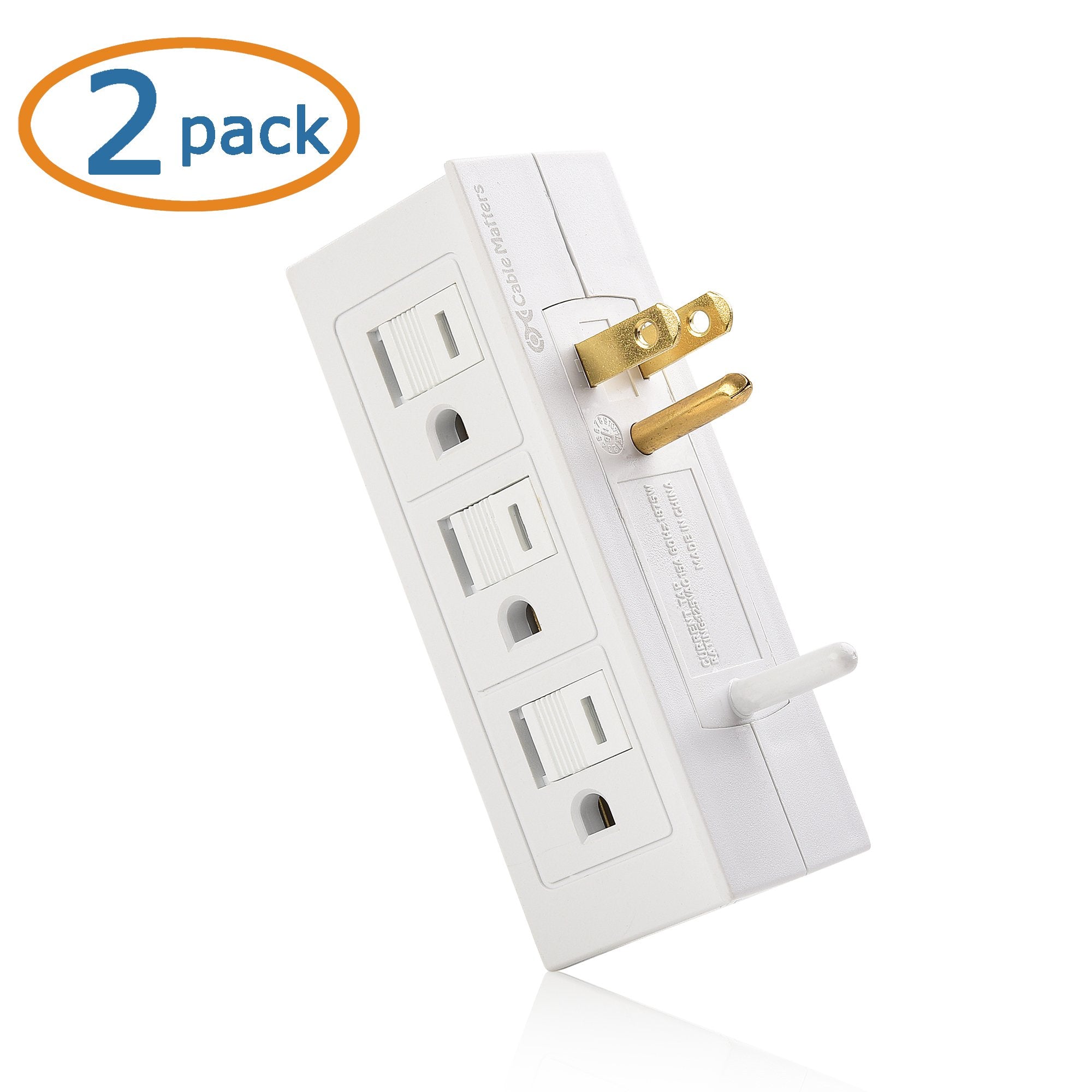 Cable Matters 2 Pack 6 Outlet Splitter Grounded Side Access Outlet Extender Wall Tap
