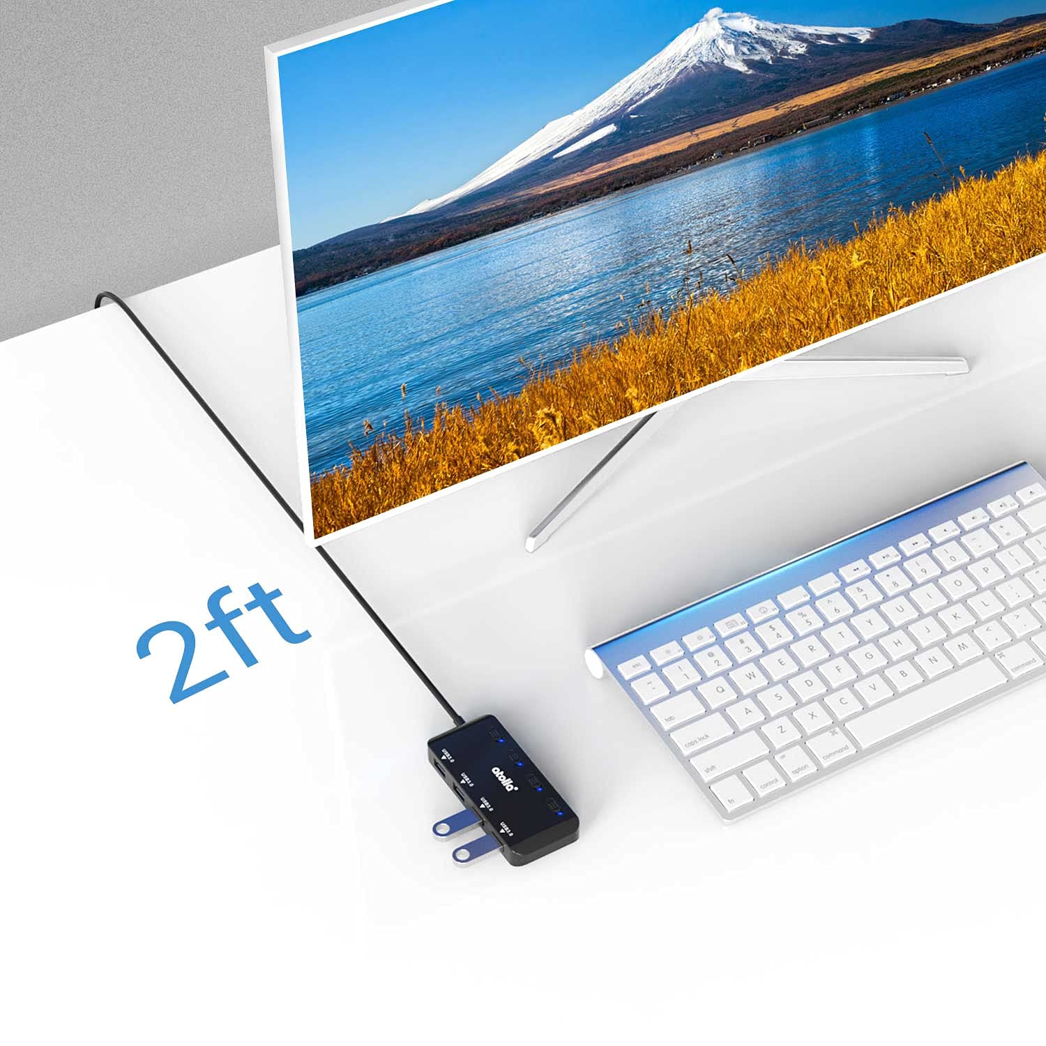 Usb Hub, 4-Port Usb 3.0 Hub Splitter With 2 Ft Extended Cable, Ultra Slim Data Usb Extender With Individual Power Switches And L