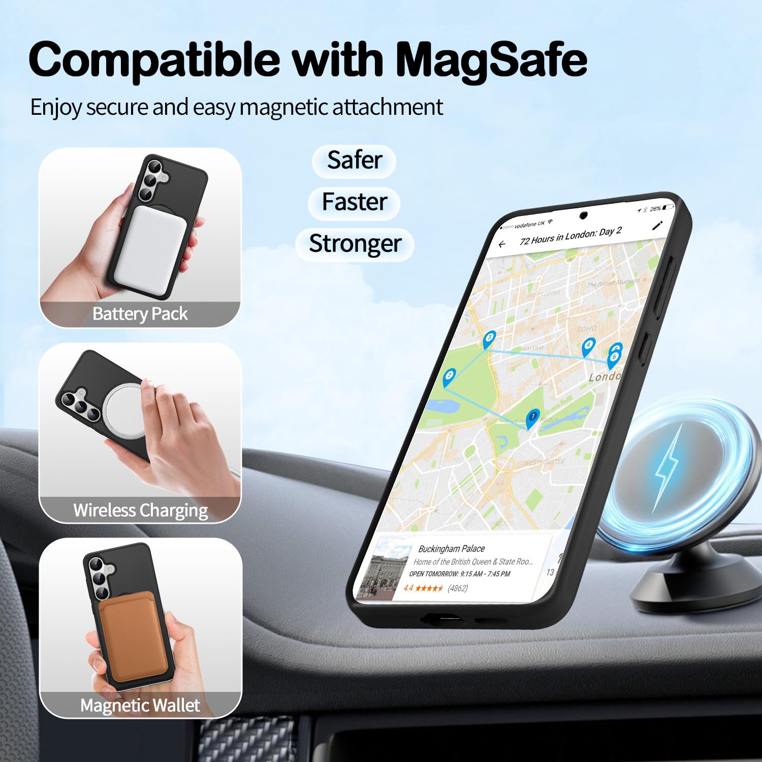 3-In-1 [360 Spin Stand+Magnetic+Ring Holder] Case For Samsung Galaxy S24 / S25 Fit For Magsafe, Military Grade Protective, Trans
