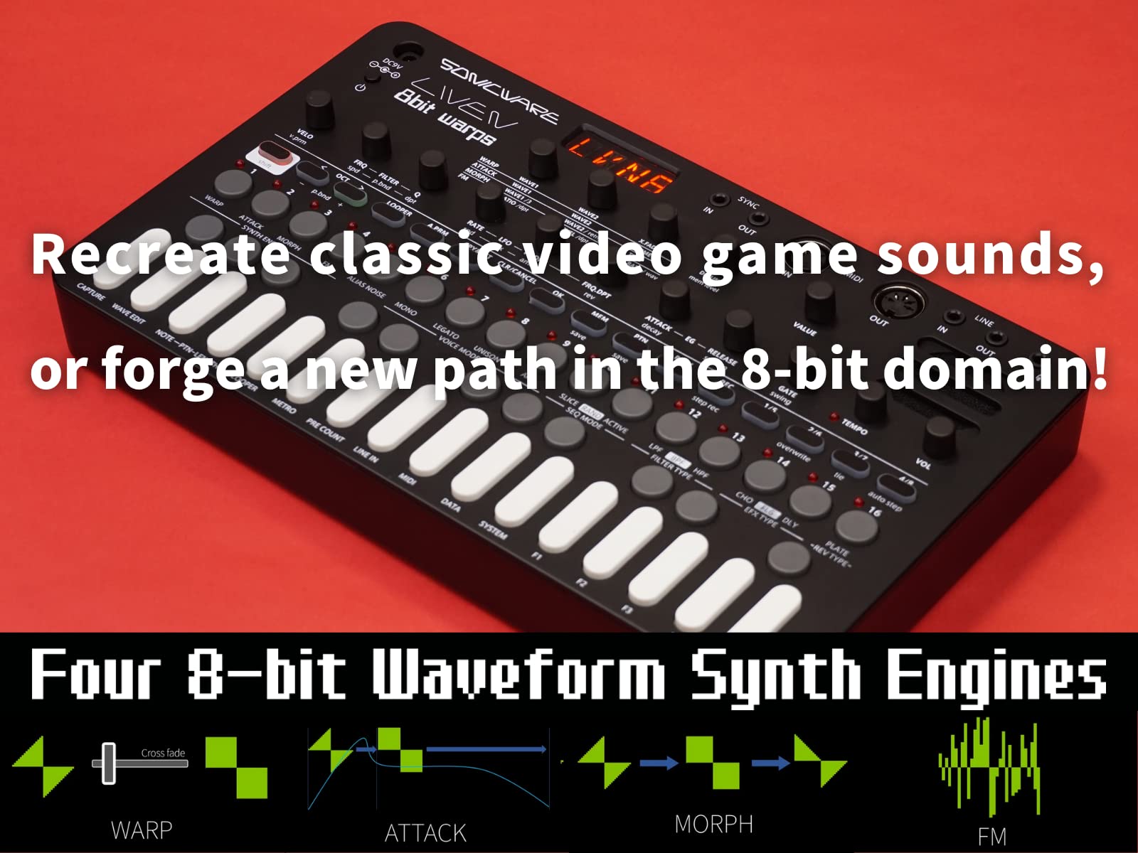 Sonicware Liven 8Bit Warps [8 Bit Synthesizer Groove Box] 4 Track Looper Fearture