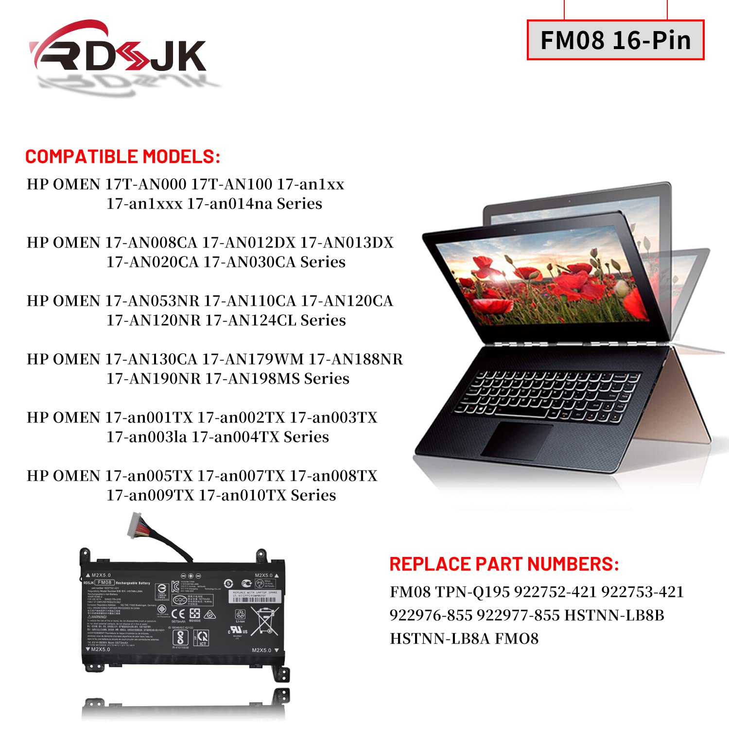 Fm08 Laptop Battery For Hp Omen 17 An008Ca 17 An013Tx 17 An014Tx 17 An014Ng 17 An020Ca 17 An030Ca 17 An124Cl Hstnn Lb8B 922752 4