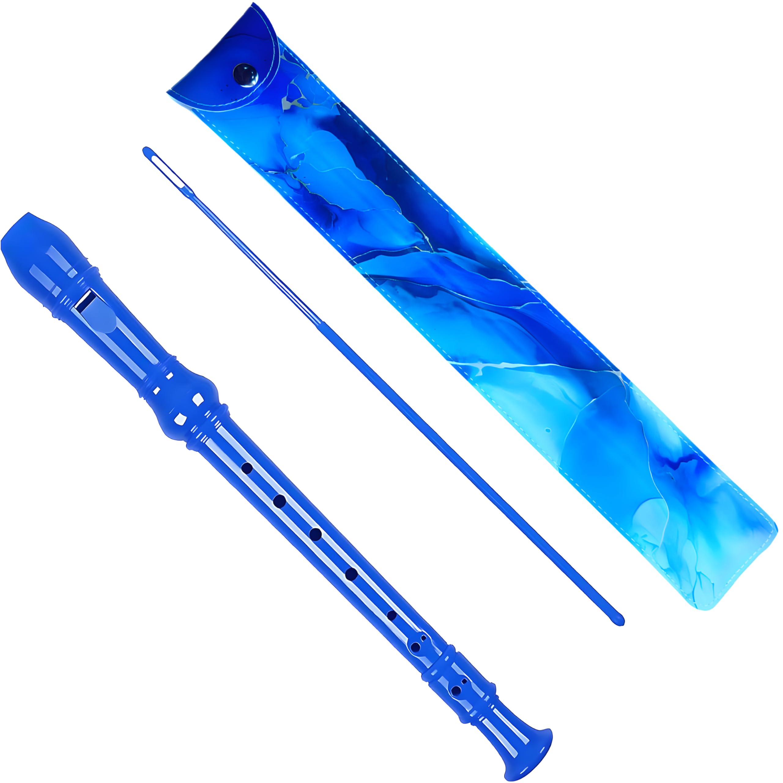 Soprano Recorder For Kids Beginners, German Fingering, C Key, 3 Piece With Cleaning Rod, Bag, Fingering Chart (Blue)