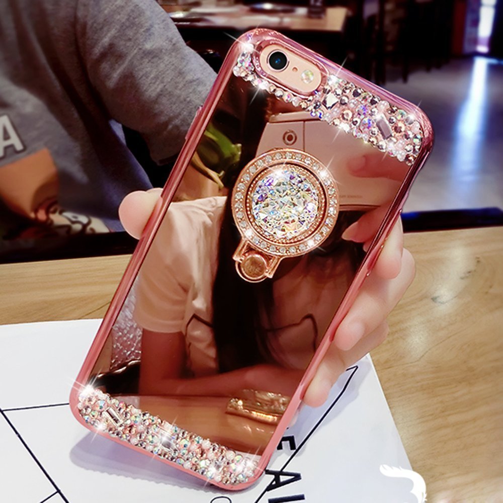 Lozeguyc Case For Iphone 8 Plus,Luxury Crystal Rhinestone Soft Rubber Bling Diamond Glitter Mirror Makeup Case For Iphone 7 Plus