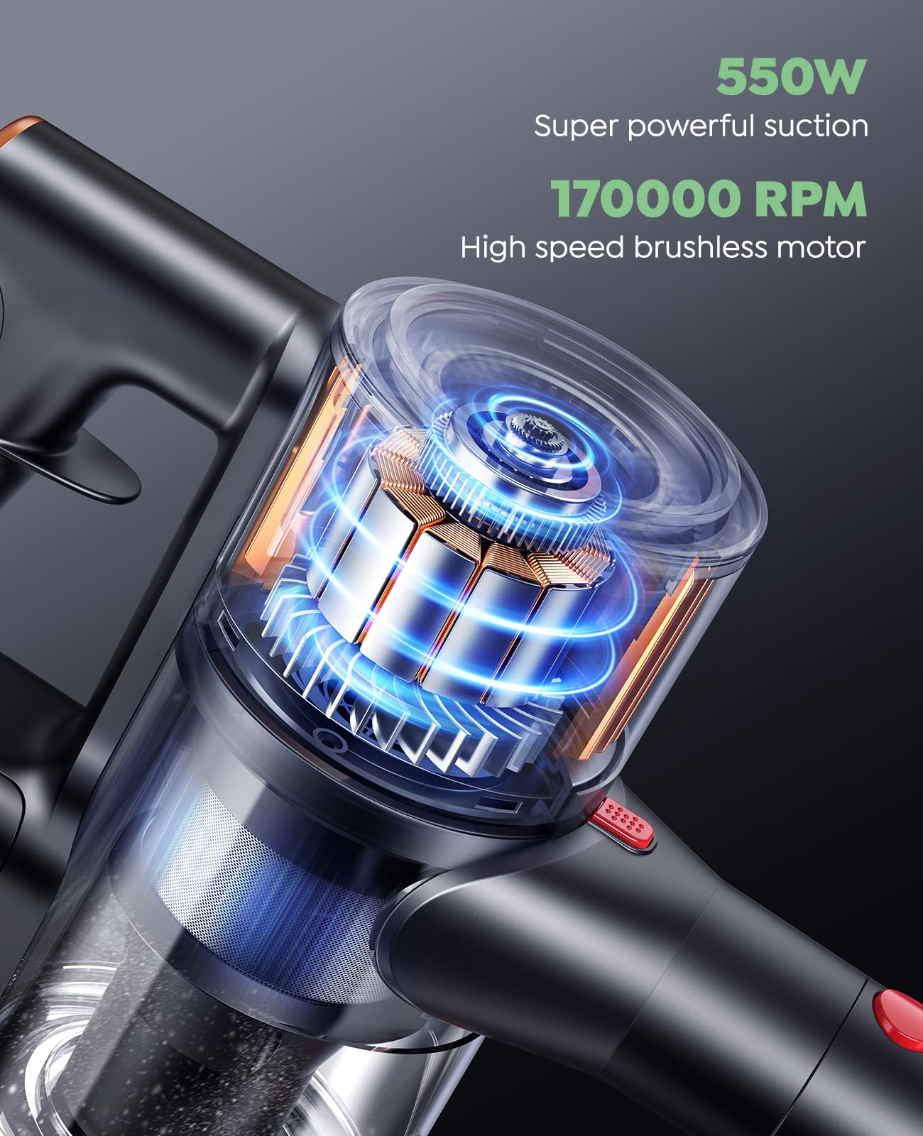 Cordless Vacuum Cleaner, 45Kpa 550W 60Mins Vacuum Cleaners For Home, Stick Vacuum Cordless Rechargeable, Wall Mount Charging, Se