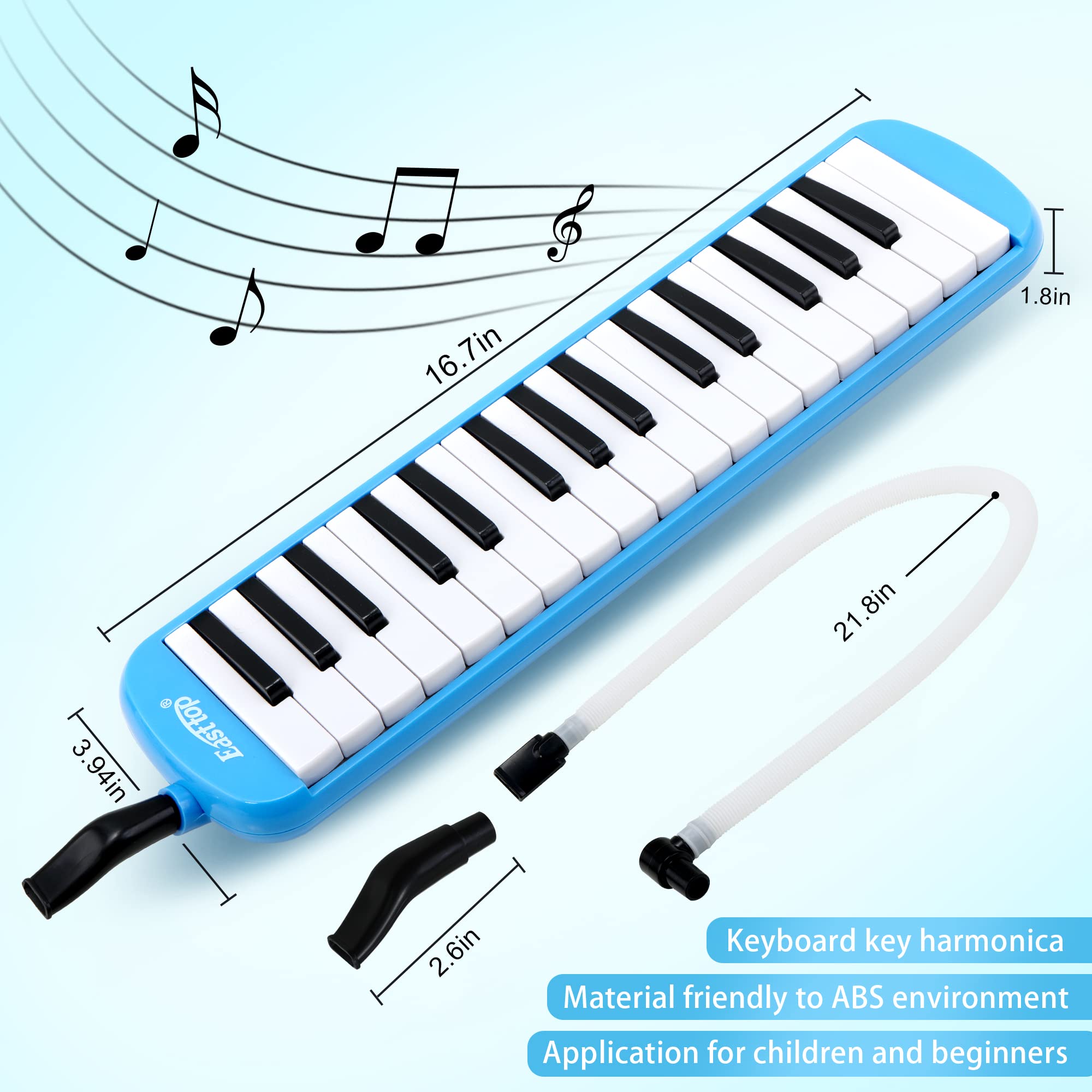 East Top 32-Key Professional Mouth Melodica Keyboard Organ - Adults, Students & Kids Gift - Blue