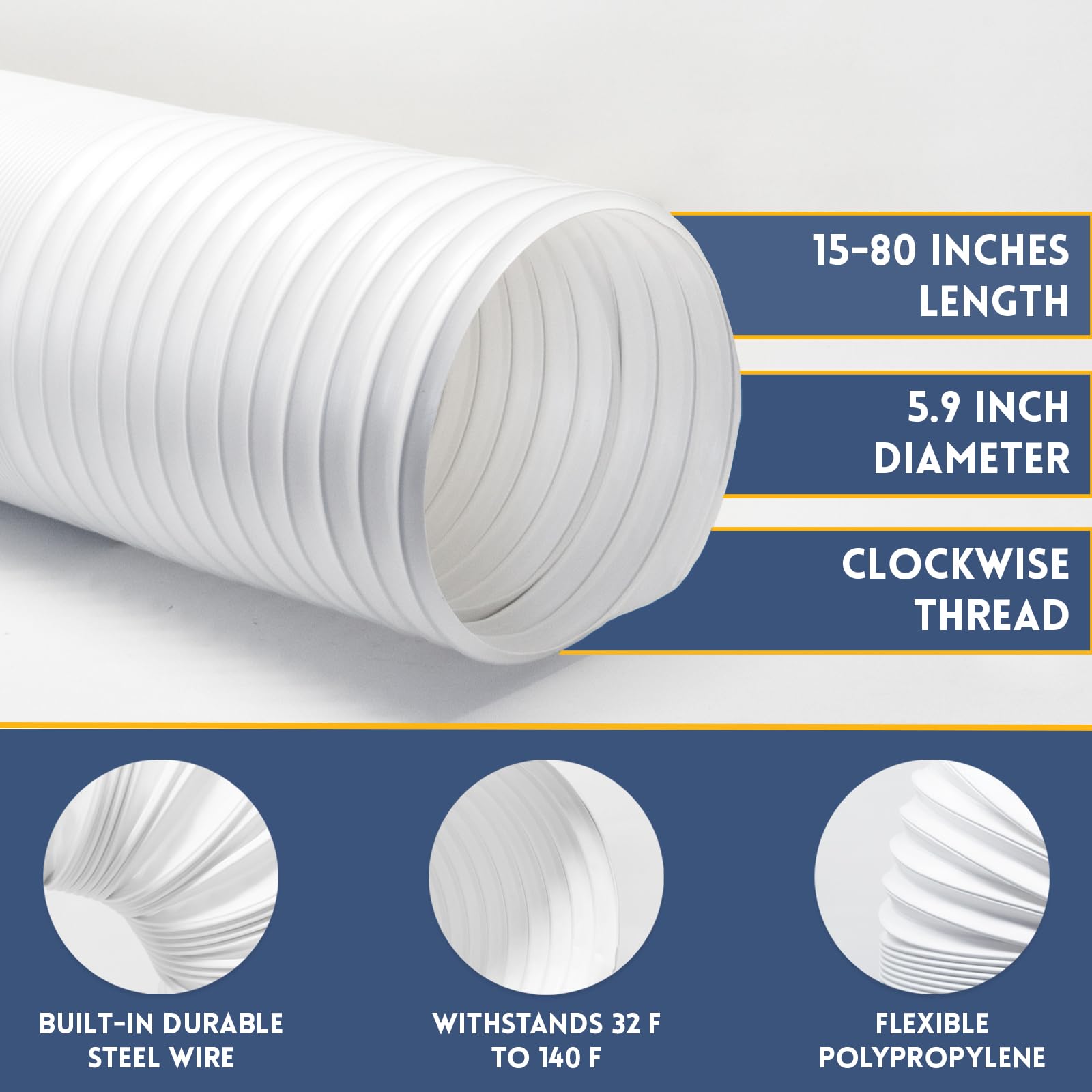 Portable Air Conditioner Hose   Ac Hose With 5.9'' Diameter, Clockwise Thread & Length Up To 80''   Exhaust Hose For Portable Ai