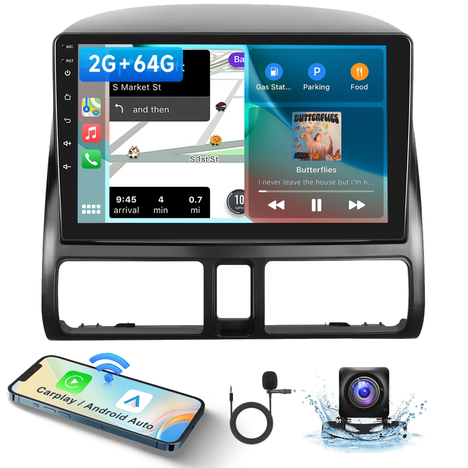 2G+64G Car Radio Stereo With Hifi Audio For Honda Crv 2002 2006, Wireless Carplay/Android Auto 9 Inch Hd Touch Screen Android 13 Gps Wifi Bluetooth Fm/Rds Hd Backup Camera