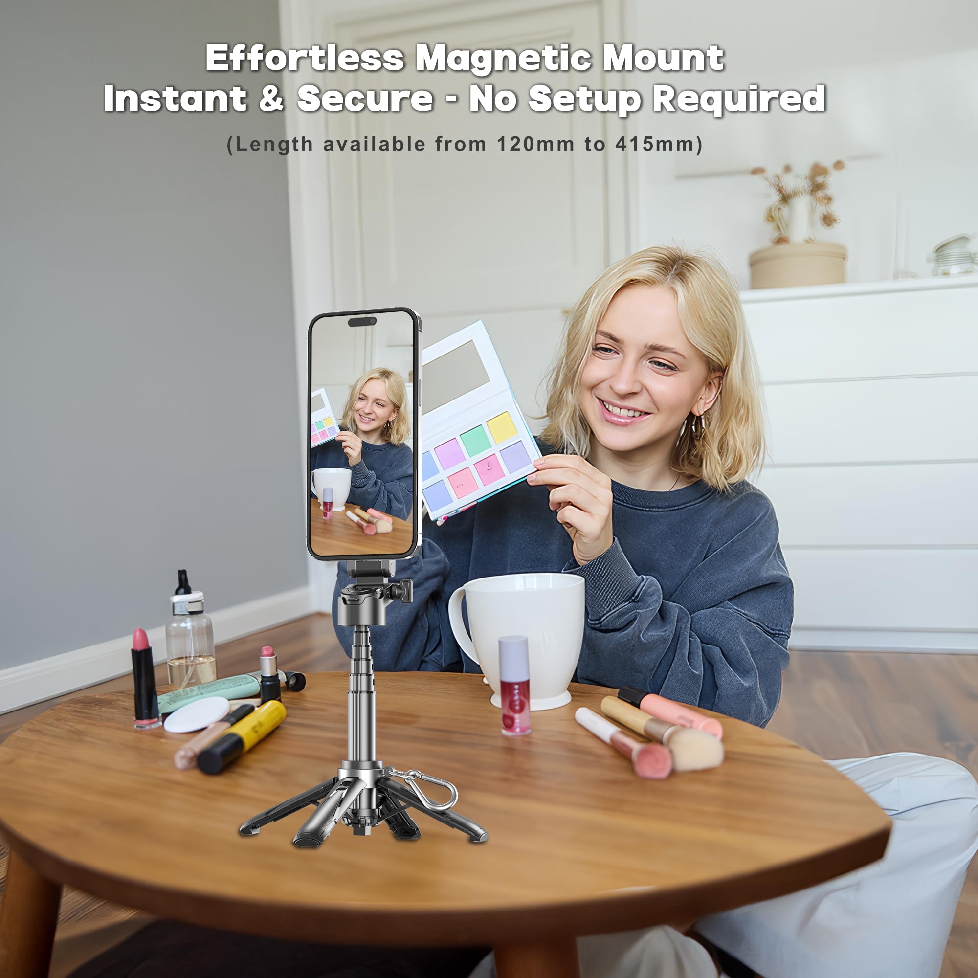 Magnetic Tripod For Phone With Remote Control, Extendable Selfie Stick Handle Grip Pocket Size, 4-In-1 Mini Phone Grip, 10M Wire