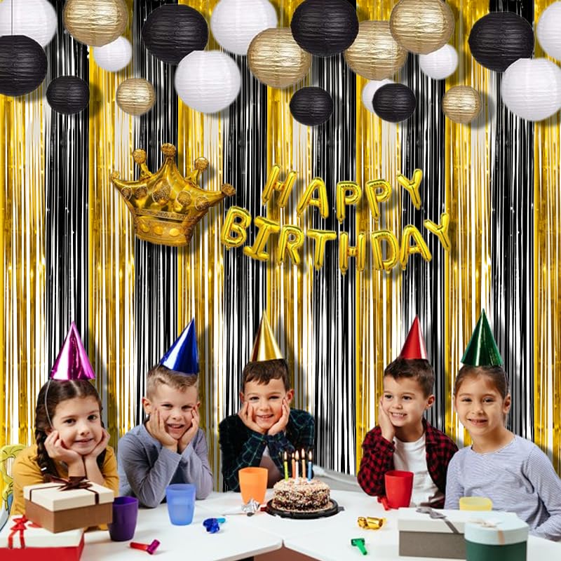Braveshine 3.2 X 8.2 Ft Black Gold Foil Fringe Curtains   2 Pack Metallic Photo Booth Streamers Backdrop For Birthdays New Years