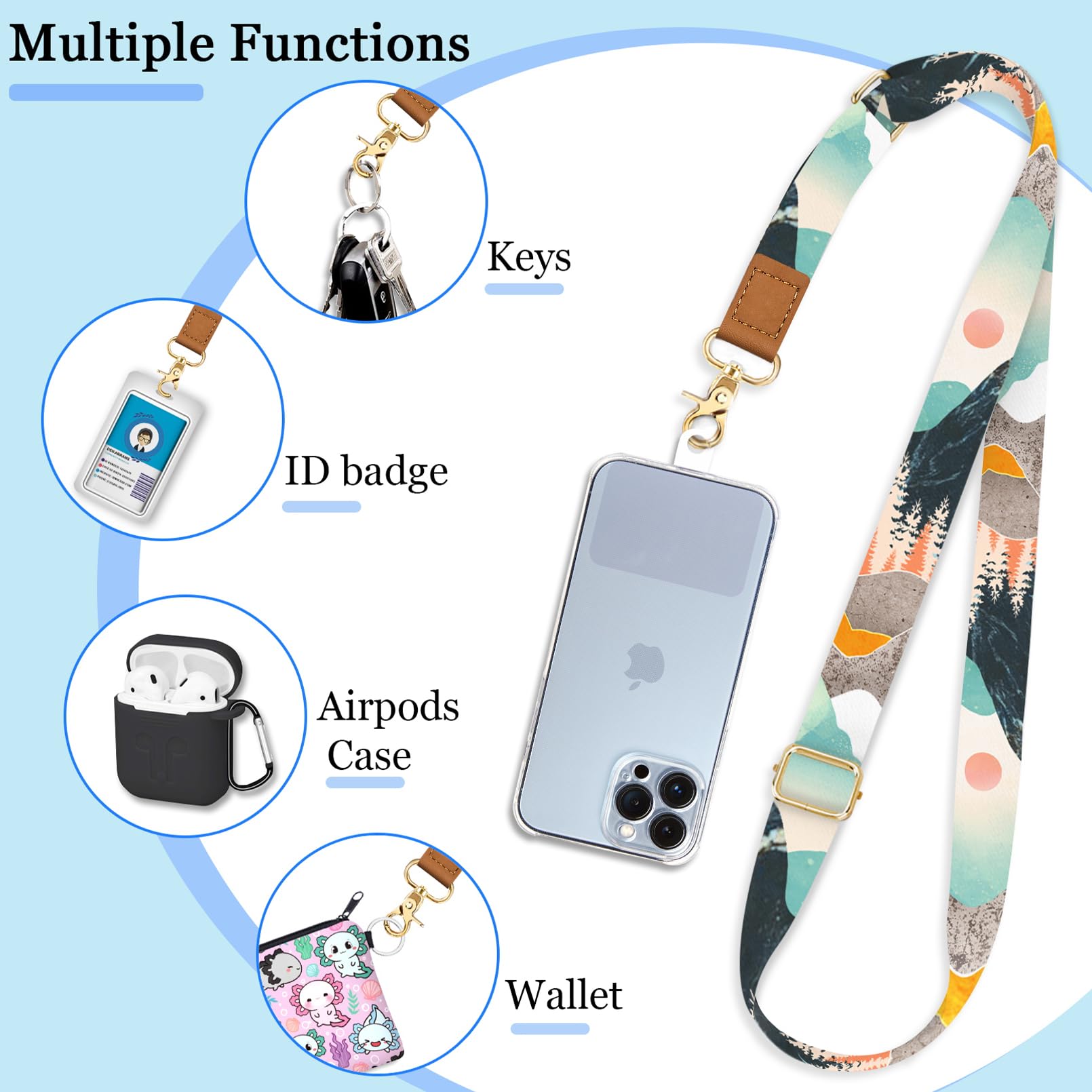 Yonlevres Cell Phone Lanyard Crossbody With Wrist Strap, Sunrise Mountain Phone Lanyards For Around The Neck Wristlet Adjustable