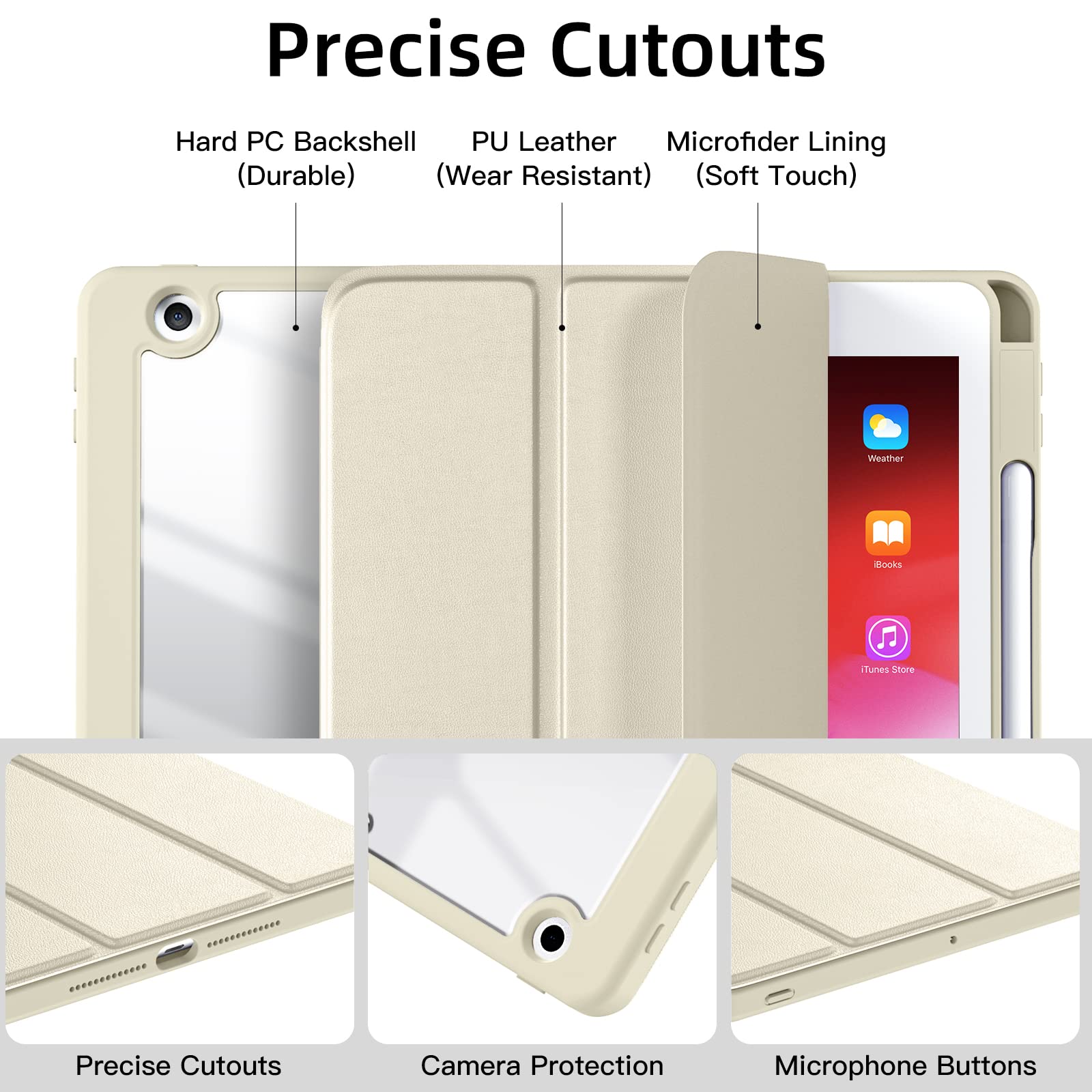 Wenlaty Case Compatible With Ipad 9Th/8Th/7Th Generation Case(2021/2020/2019), Full Body Protective With Pencil Holder, Clear Ca