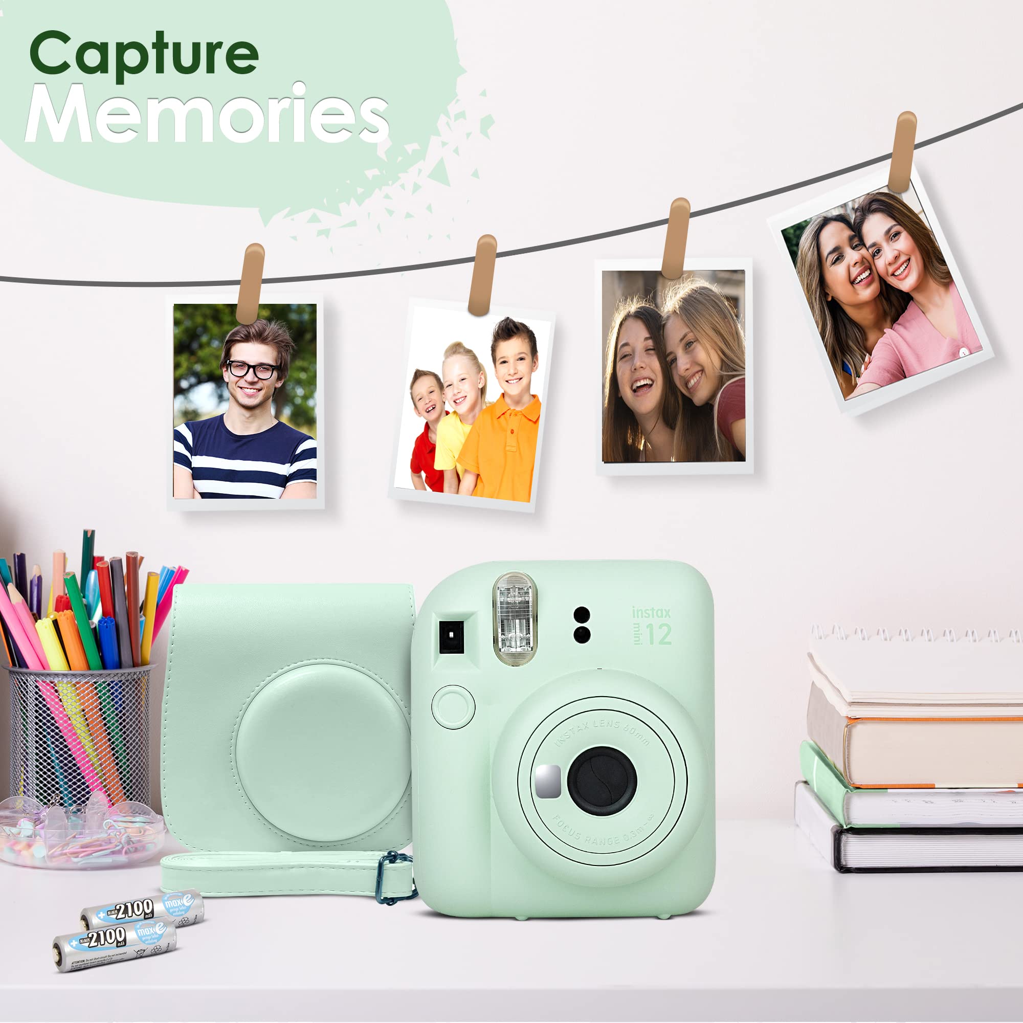 Fujifilm Instax Mini 12 Camera With Fujifilm Instant Mini Film (60 Sheets) Bundle With Deals Number One Accessories Including Ca