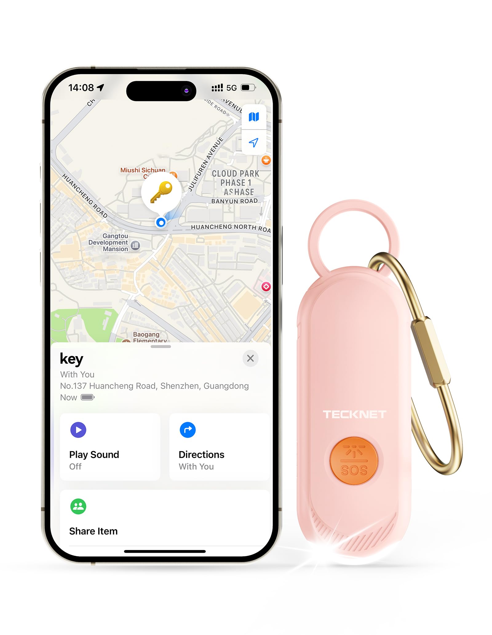 TECKNET Personal Safety Alarm, 130dB Rechargeable Alarm Keychain with LED Flashlight, Apple Find My Bluetooth Tracker, Safe Self