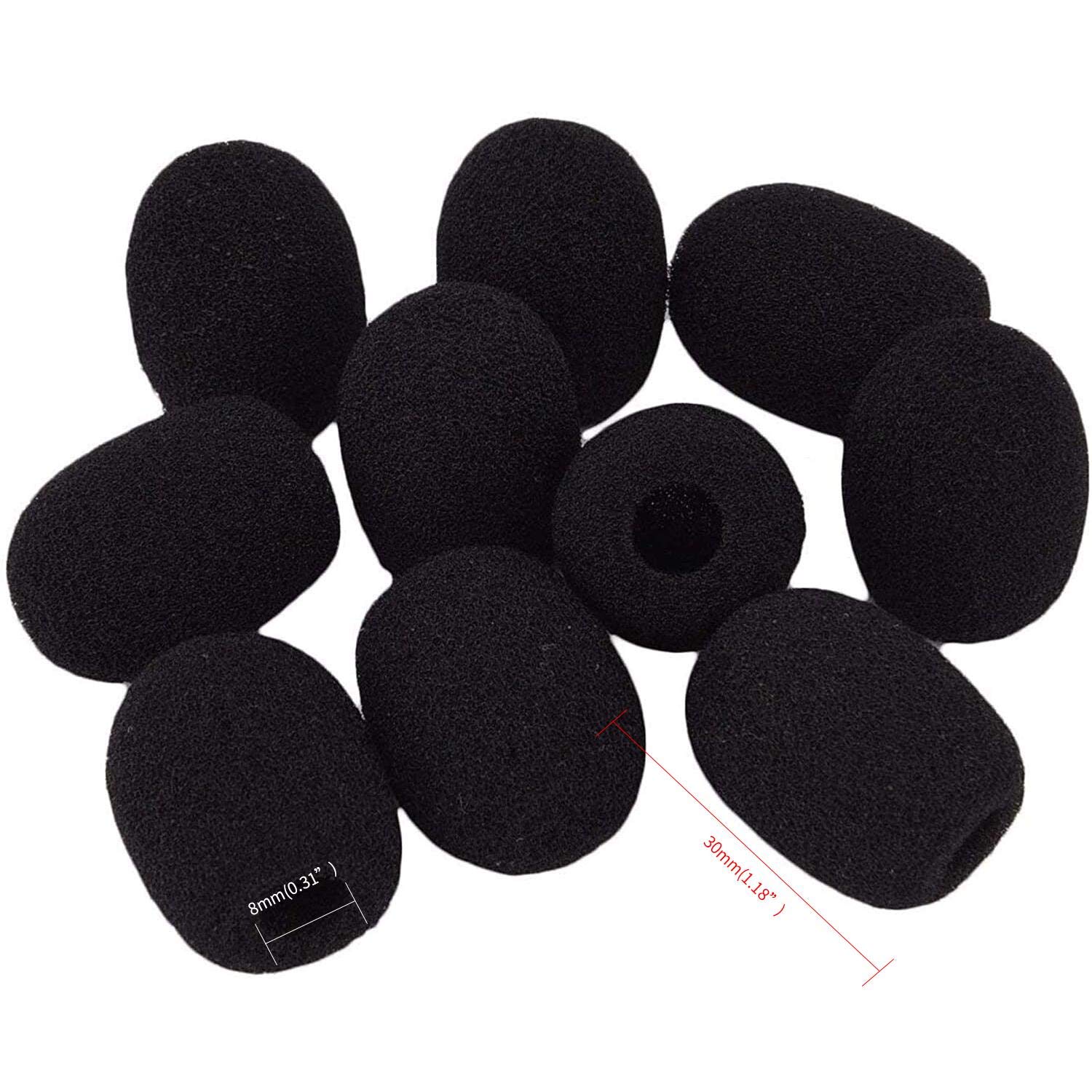 10 Piece Black L30Mm X D8Mm Mini Microphone Headset Windscreen Foam Mic Cover