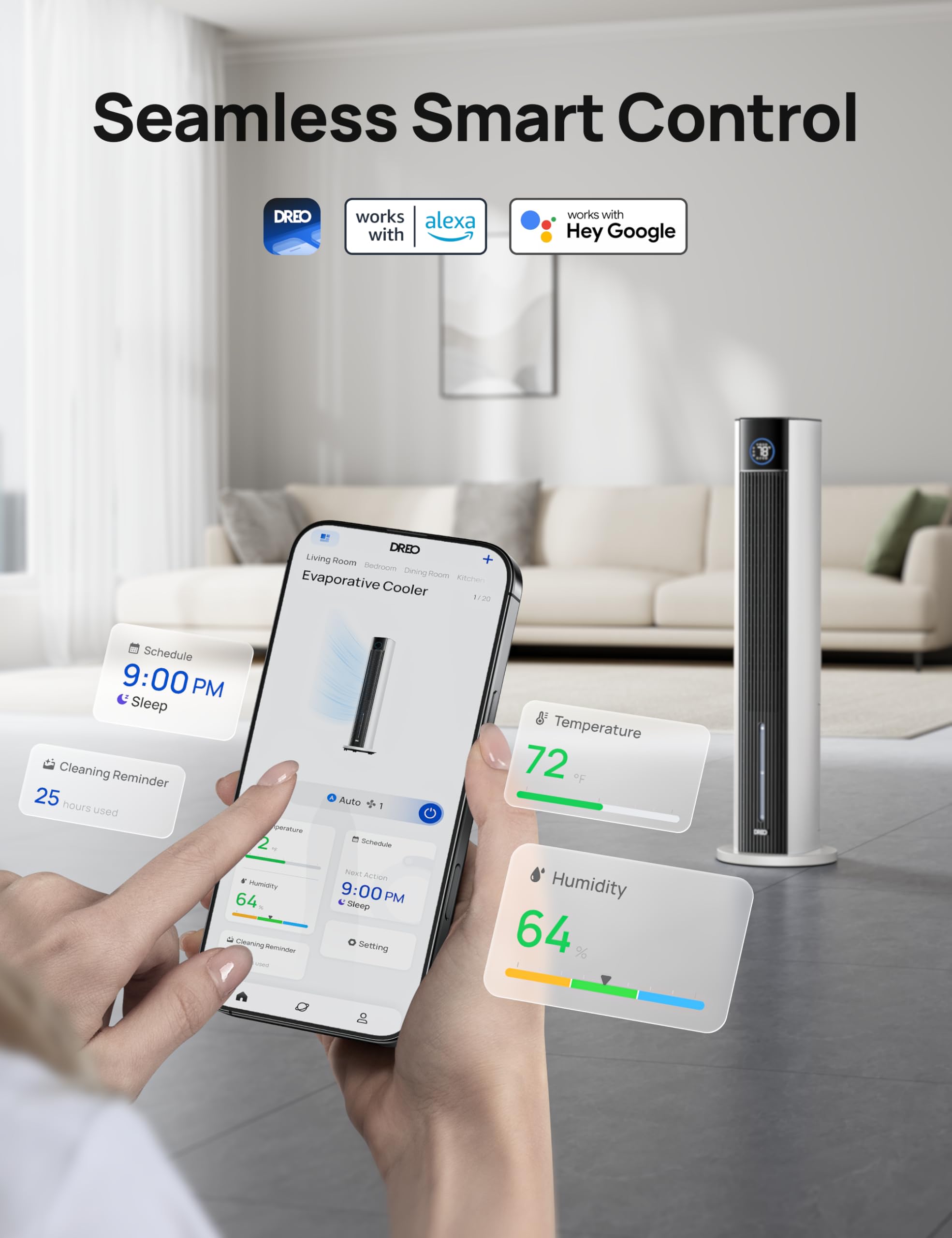 Dreo Evaporative Air Swamp Cooler, 43'' Cooling Fans That Blow Cold Air 2025 Upgraded, 85 Oscillating Floor Fan For Bedroom, Eas