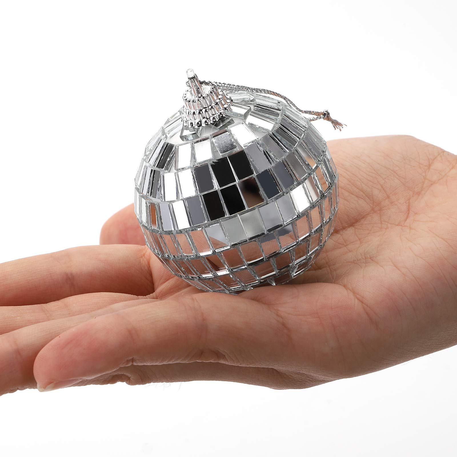 Suwimut 40 Pack Mirror Disco Ball, 2 Inch Silver Hanging Disco Light Mirror Ball With Attached String For Party Wedding Home Dec