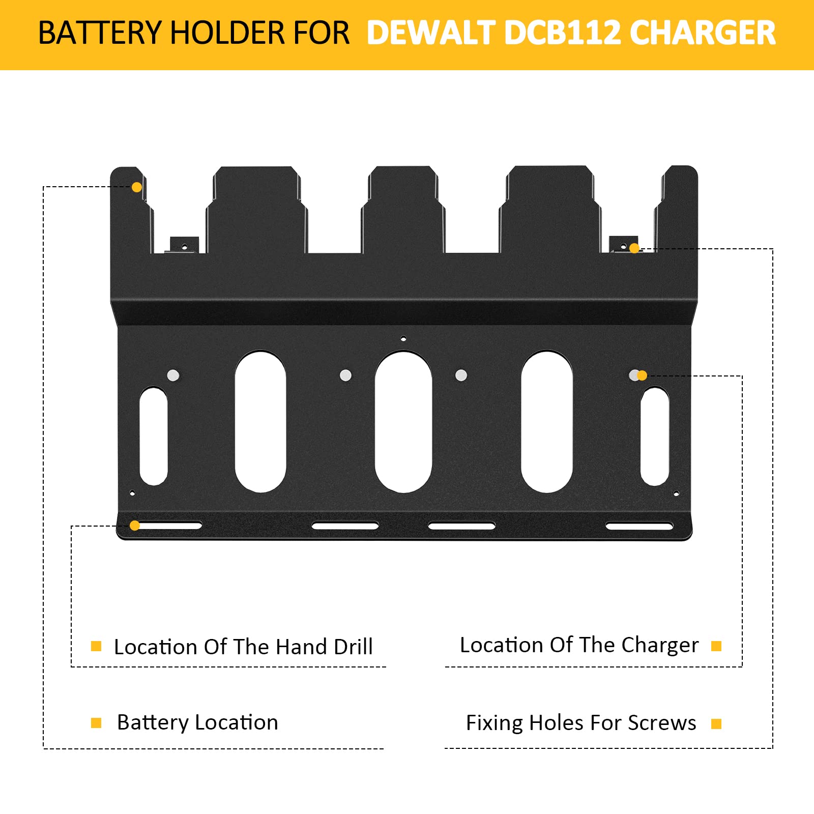 Riuog Wall Mount Bracket For Dewalt Battery And Dcb112 Charger, Metal Black Rugged 4 Battery Holder And Charger Holder For Tool