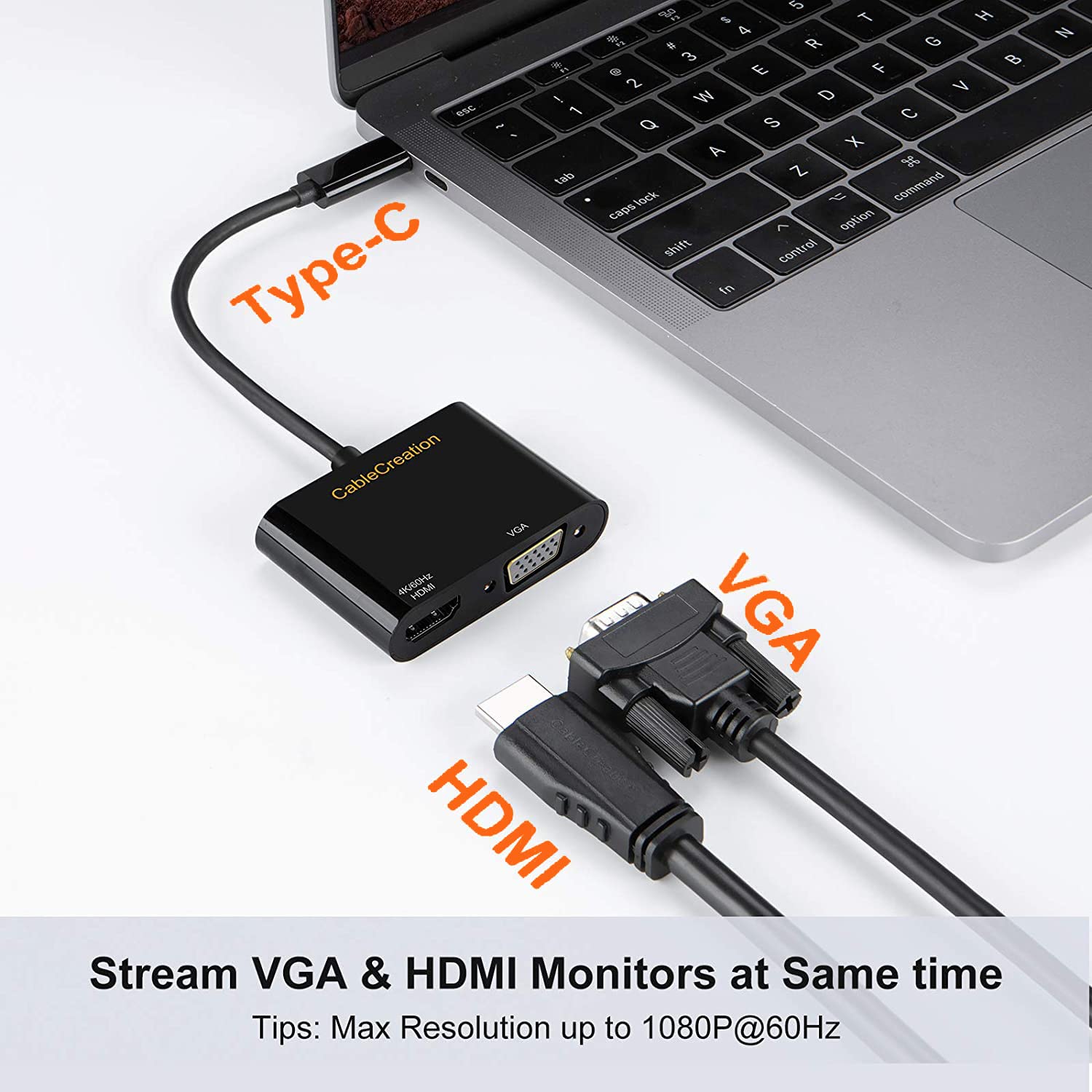 Cablecreation Usb C To Hdmi Vga Adapter4K@60Hz, Vga To Usbc-C Adapter, Usb-C Vga Multiport Adapter Compatible With Iphone 15 Plu