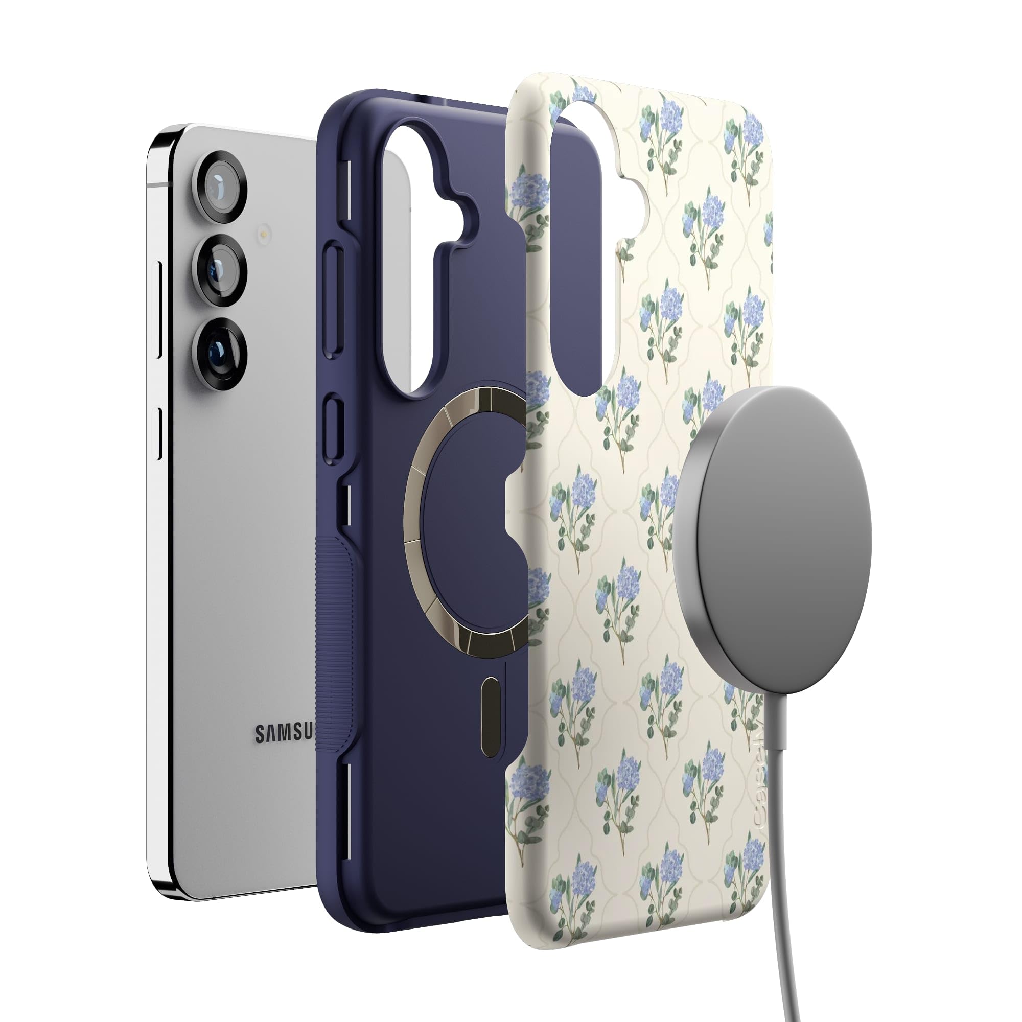 Casely Galaxy S25 Plus Case | Vintage Garden | Blue Hydrangea | Bold Protective Design | Compatible With Magsafe